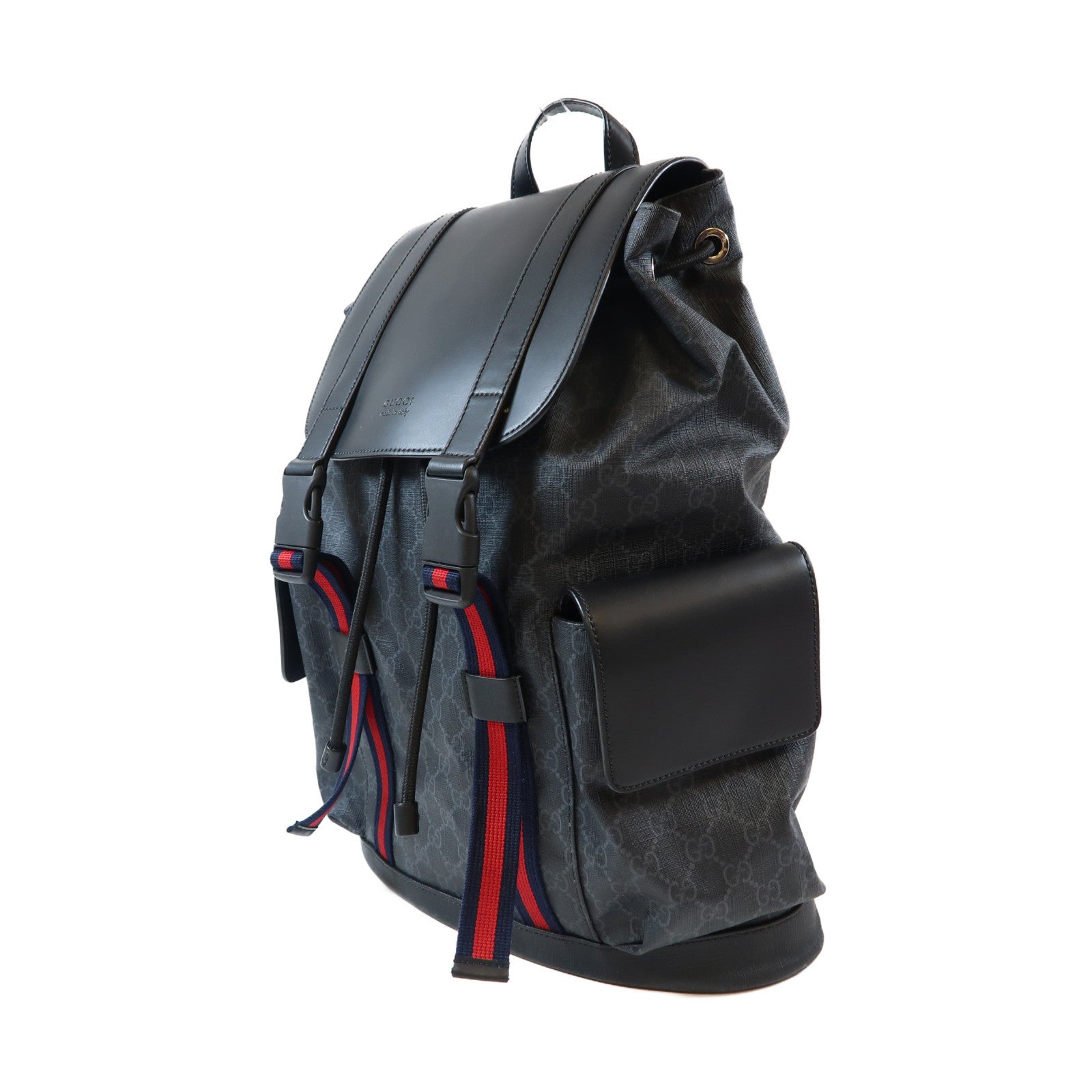 GUCCI 塗層帆布GG Supreme銀扣背包黑色