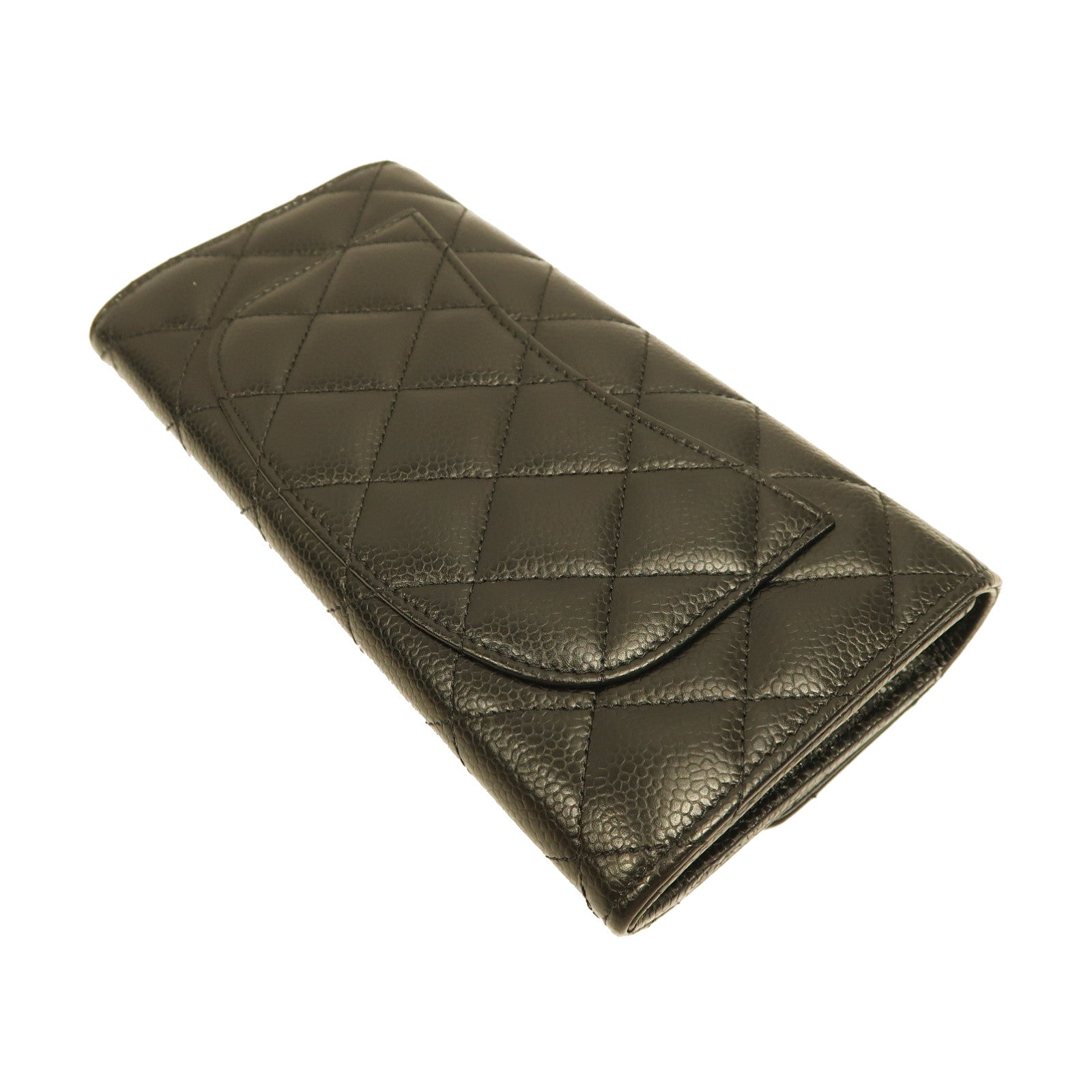 CHANEL 菱格Caviar皮革Classic Long Wallet金扣長錢包黑色
