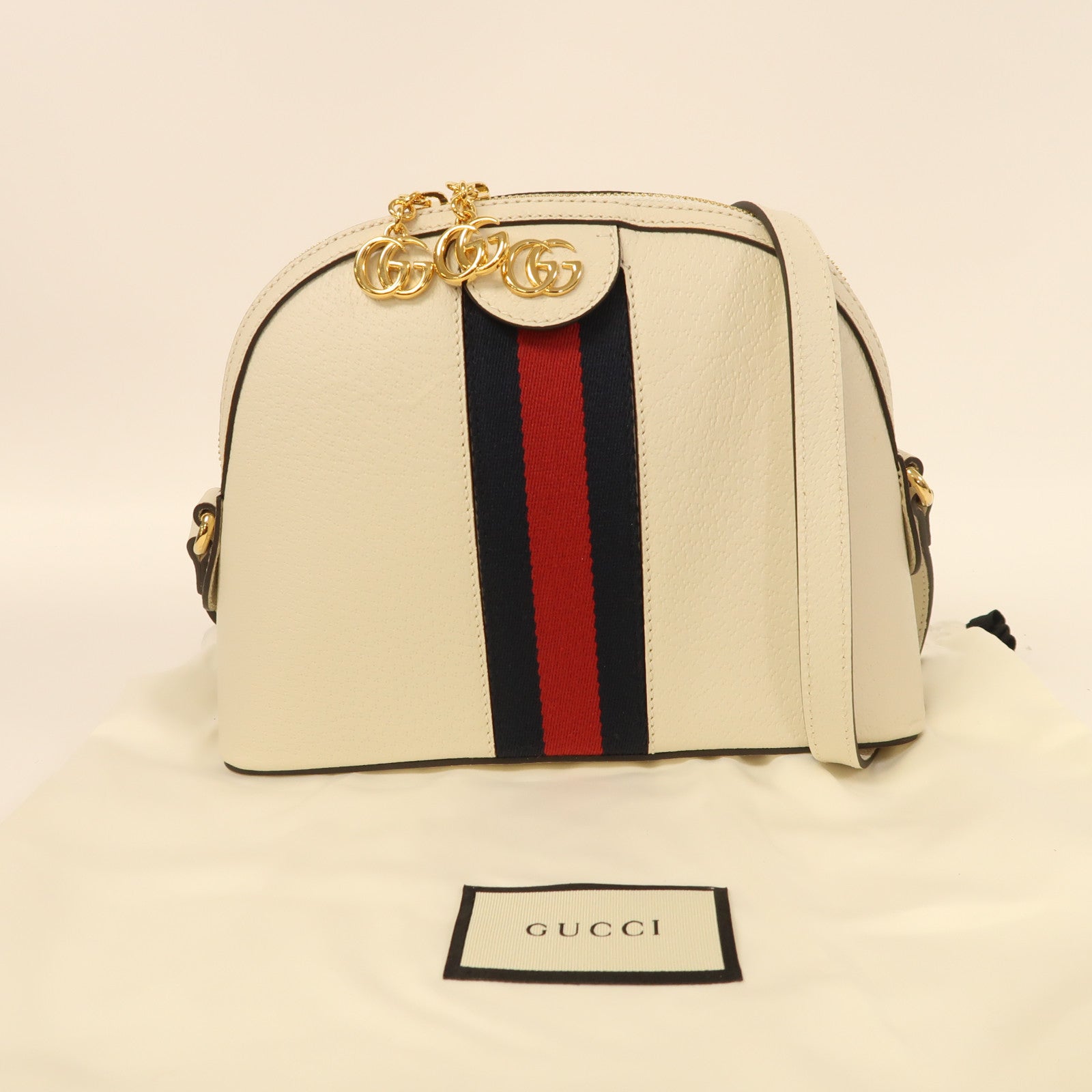 GUCCI 牛皮皮革Ophidia GG金扣肩背袋白色