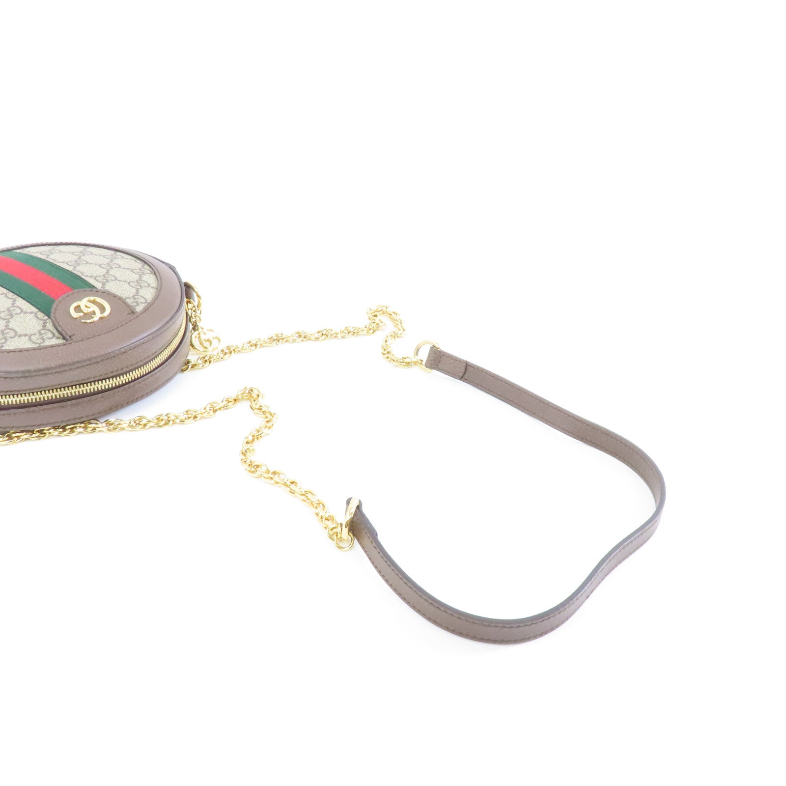 GUCCI 塗層帆布Ophidia GG金扣鏈帶肩背袋啡色