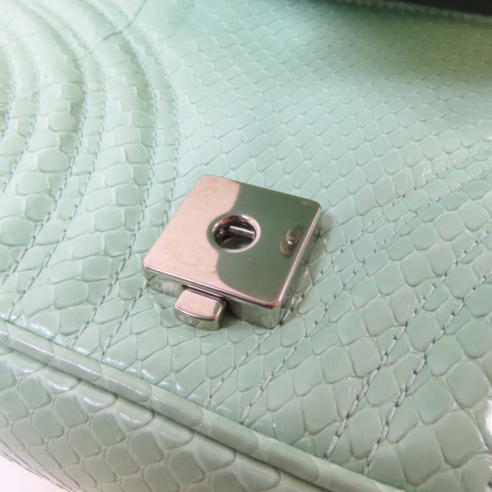 GUCCI 【激減優惠】蛇皮皮革GG Marmont銀扣鏈帶肩背袋淺綠色
