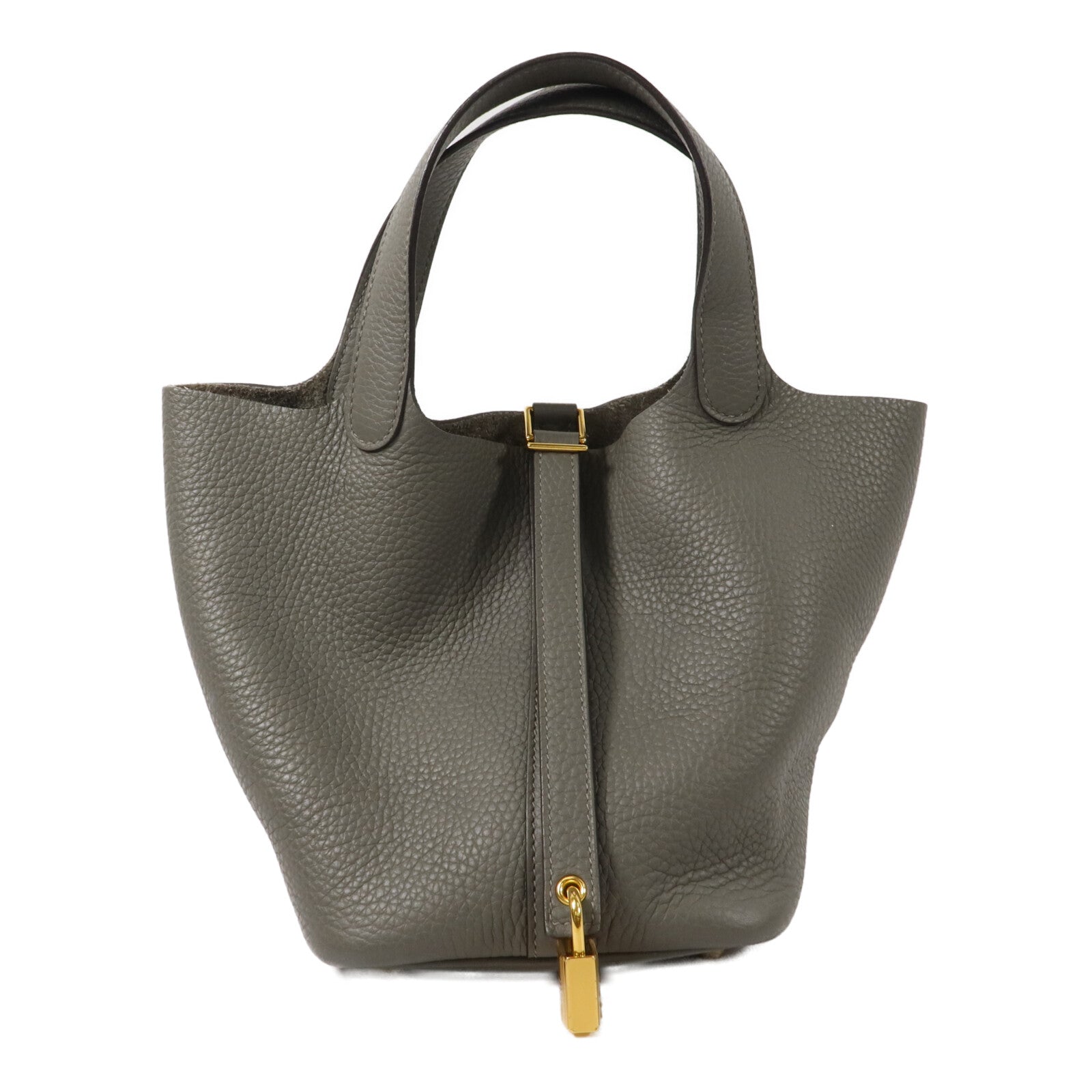 HERMES Clemence皮革Picotin PM手挽袋Gris Meyer