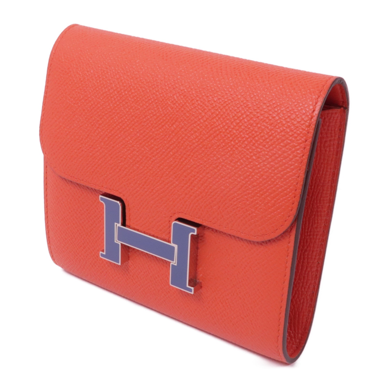 HERMES 【激減優惠】Epsom皮革Constance Wallet銀扣錢包Rouge Tomate