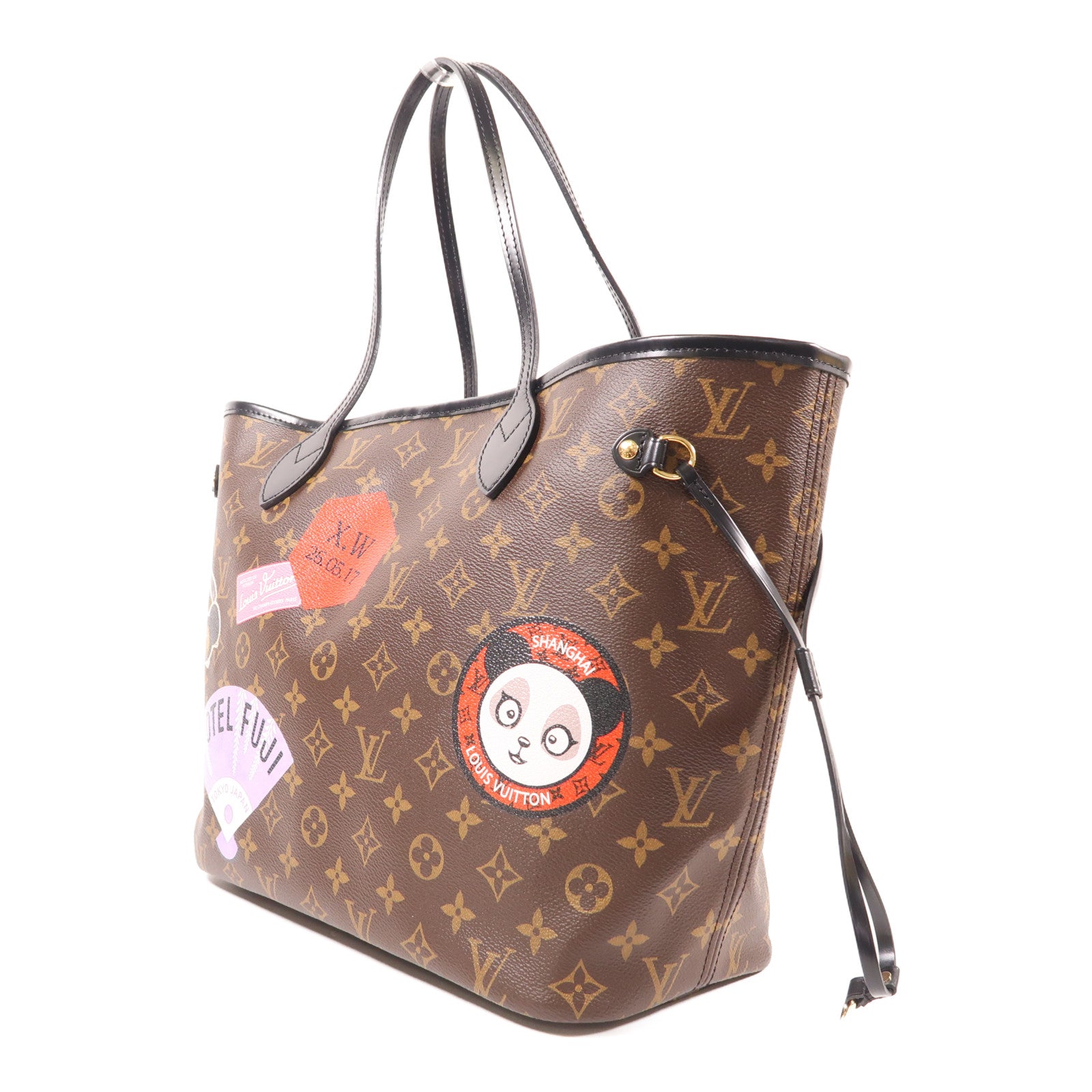 LOUIS VUITTON Monogram Macassar World Tour Neverfull MM金扣手挽袋