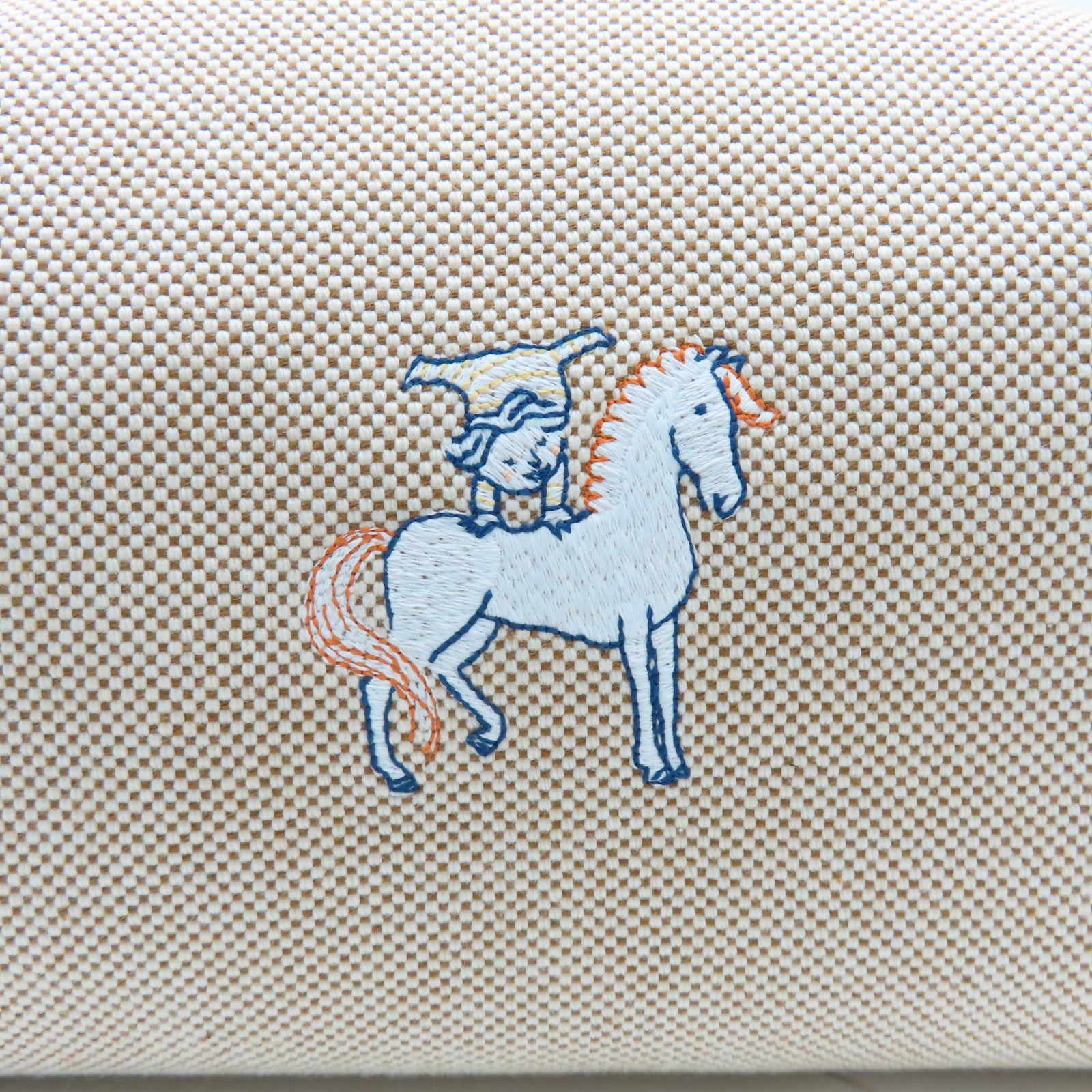 HERMES 【激減優惠】帆布Bride a Brac Cabriole Case銀扣手挽袋米色/橙色
