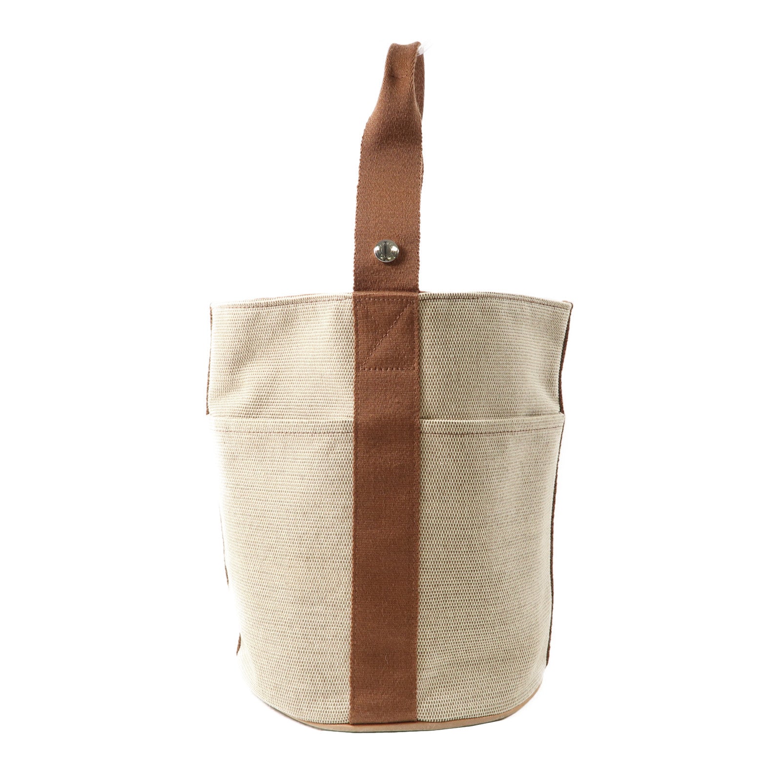 HERMES 帆布Saxo MM Bucket Tote銀扣手挽袋啡色