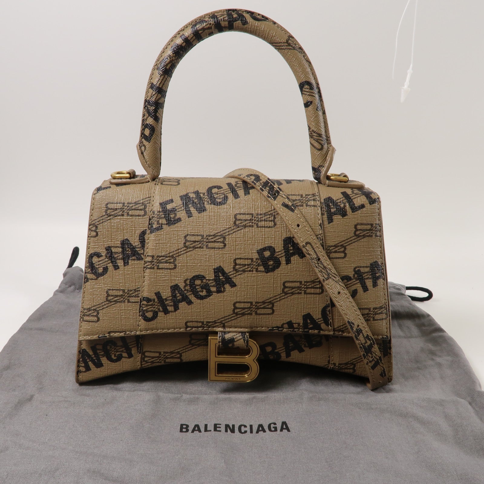 BALENCIAGA 牛皮皮革Hourglass銀扣手挽肩背兩用袋啡色