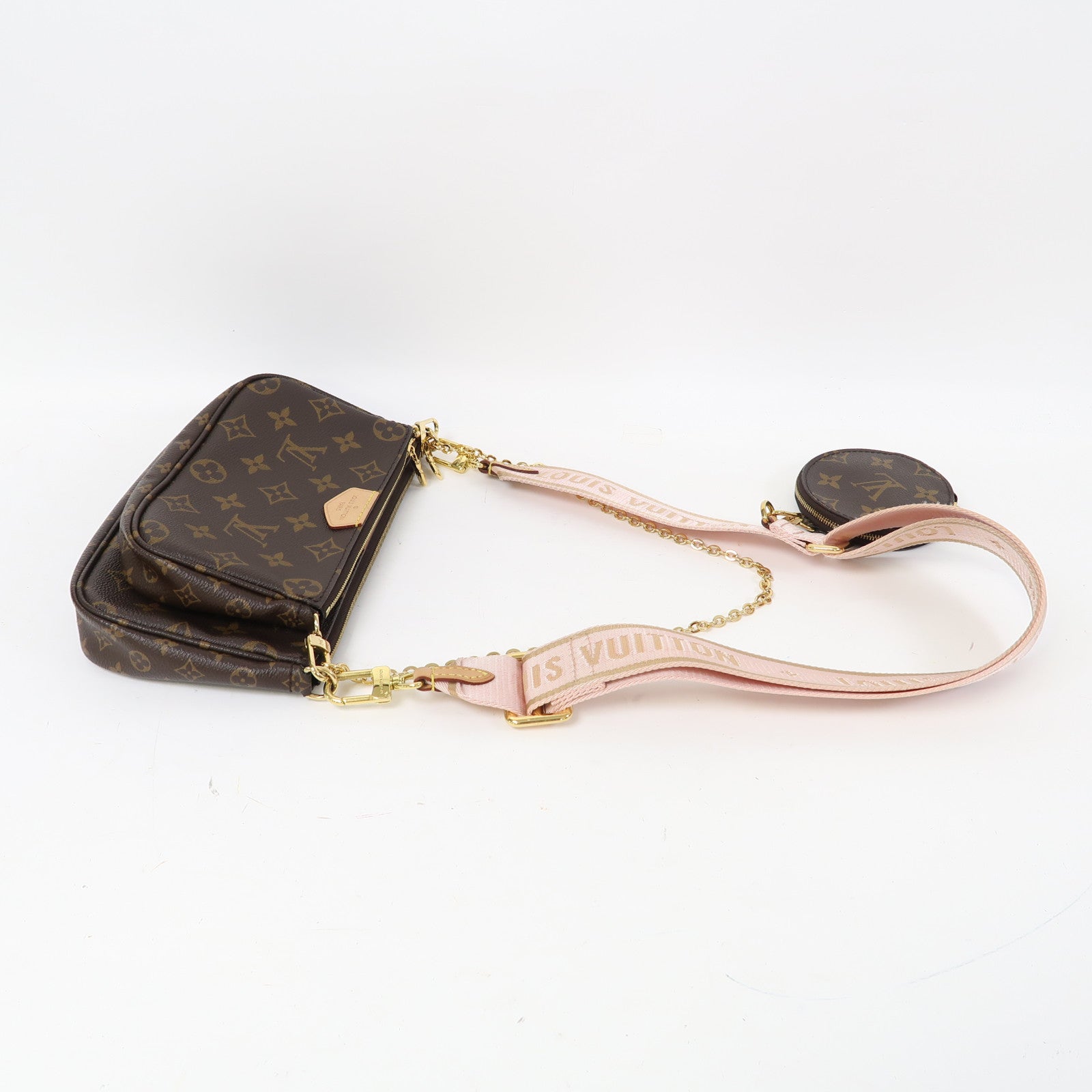 LOUIS VUITTON Monogram Multi Pochette Accessoires金扣肩背袋啡色