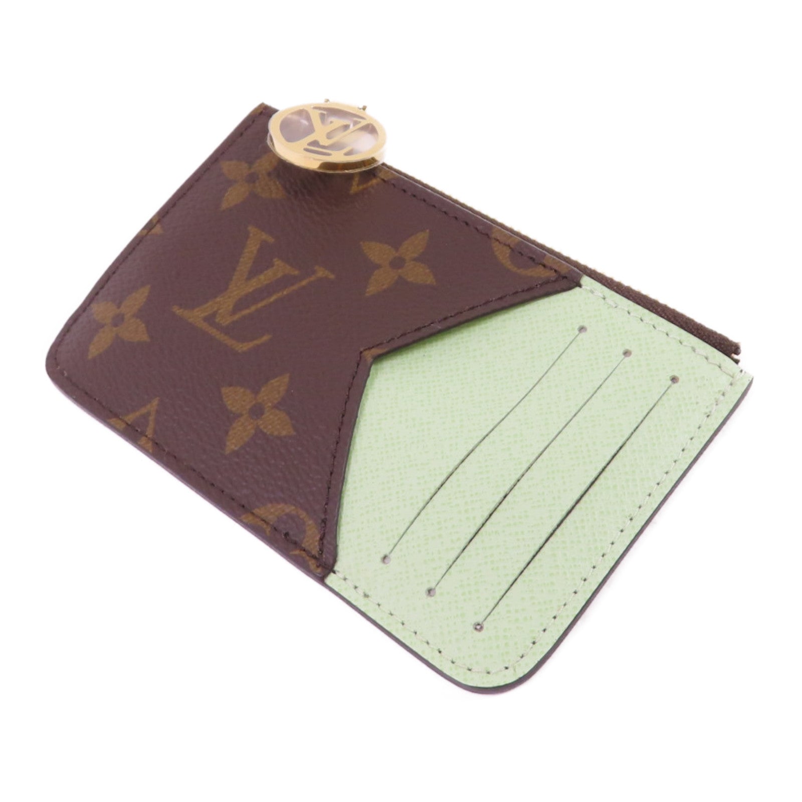LOUIS VUITTON Monogram Romy Card Case金扣卡片套啡色/淺綠色