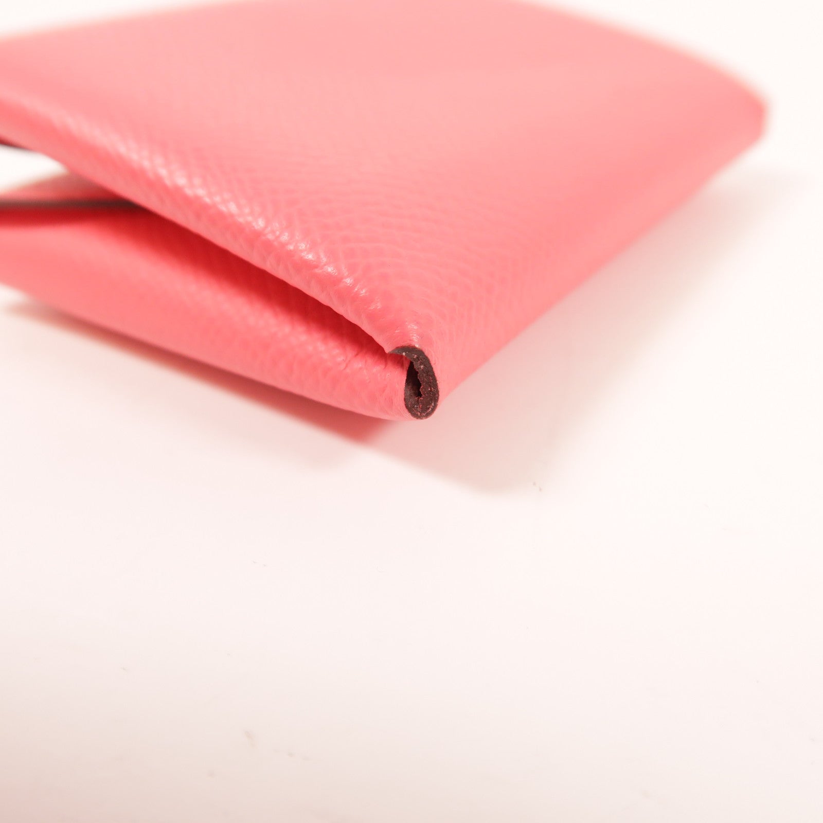 HERMES Epsom皮革Calvi Duo銀扣卡片套Rose Azalee