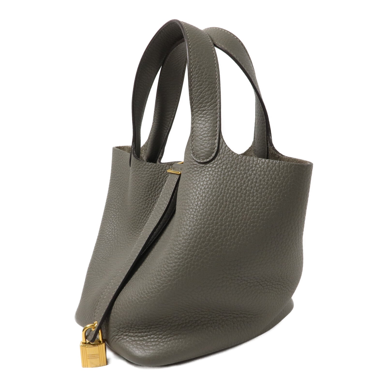 HERMES Clemence皮革Picotin PM手挽袋Gris Meyer