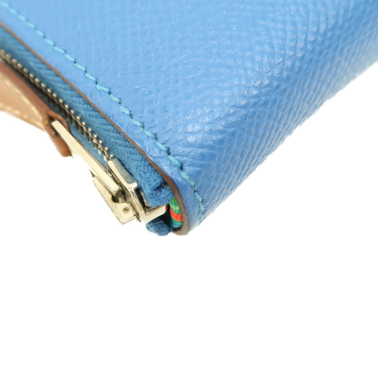 HERMES Epsom皮革Silk'In Compact Wallet銀扣錢包Cobalt/藍色