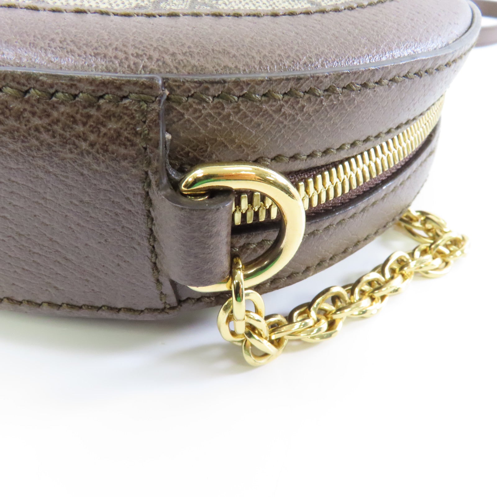 GUCCI 塗層帆布Ophidia GG金扣鏈帶肩背袋啡色