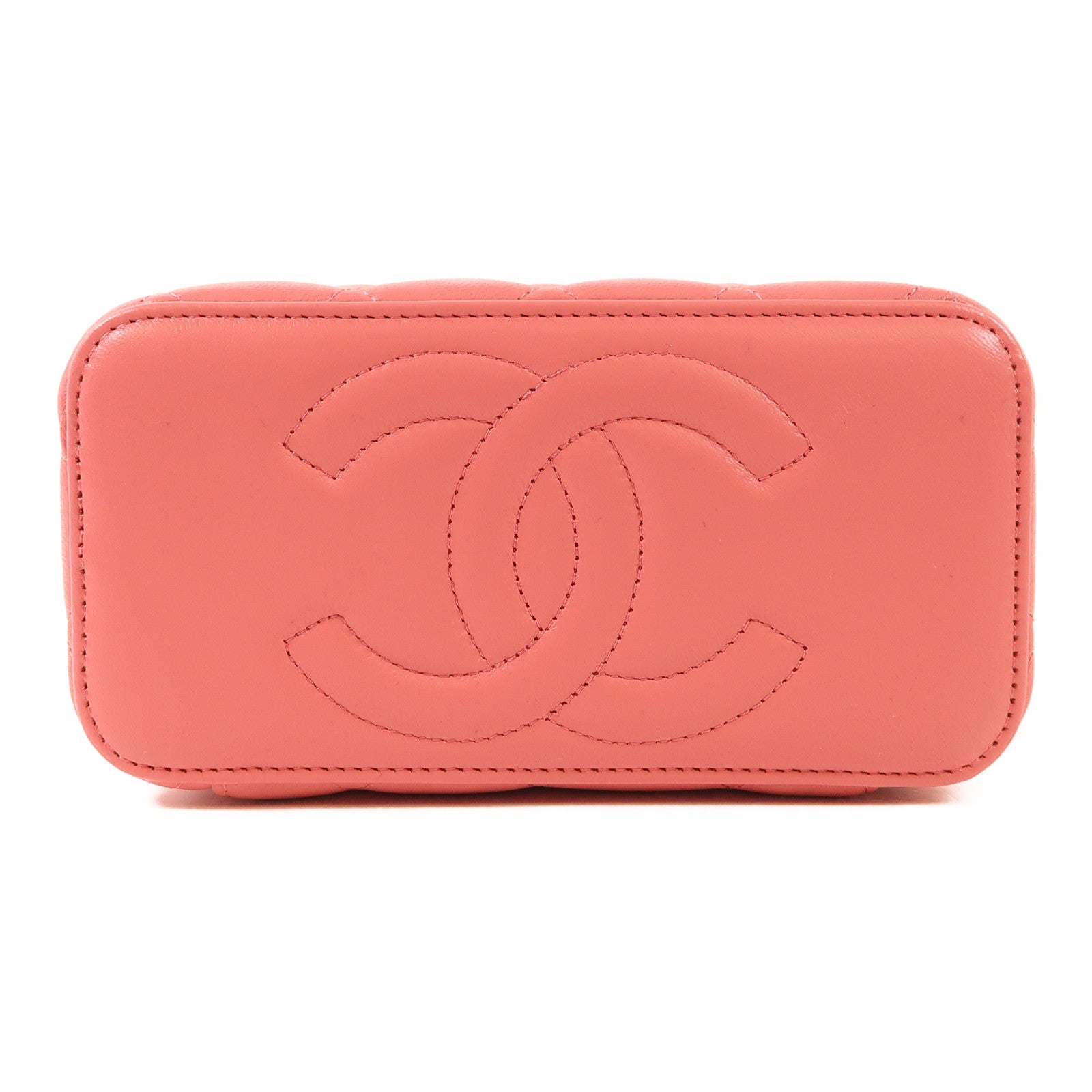 CHANEL CC GHW Top Handle Vanity Case 2 Way Bag AP2199 Lambskin Leather Pink
