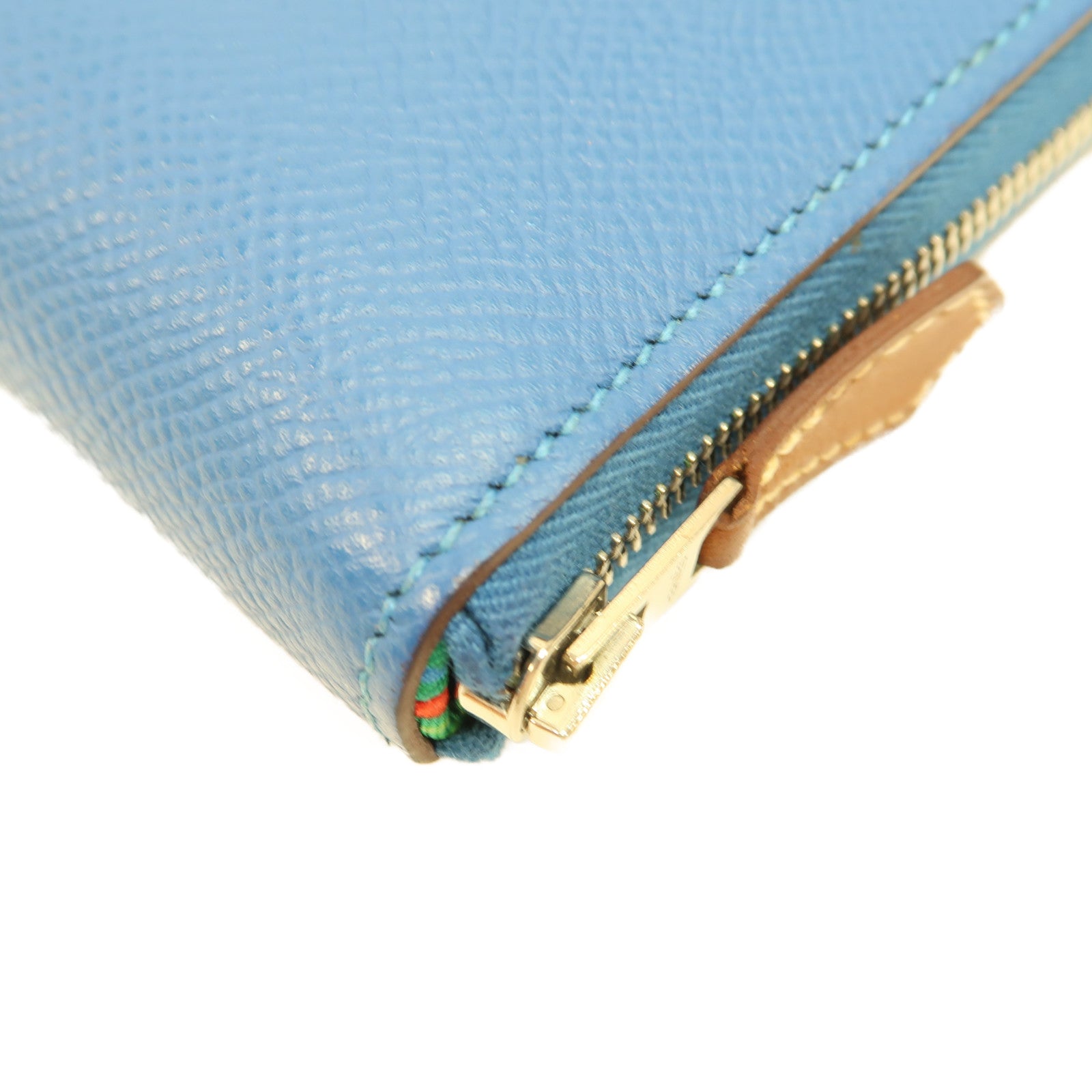HERMES Epsom皮革Silk'In Compact Wallet銀扣錢包Cobalt/藍色