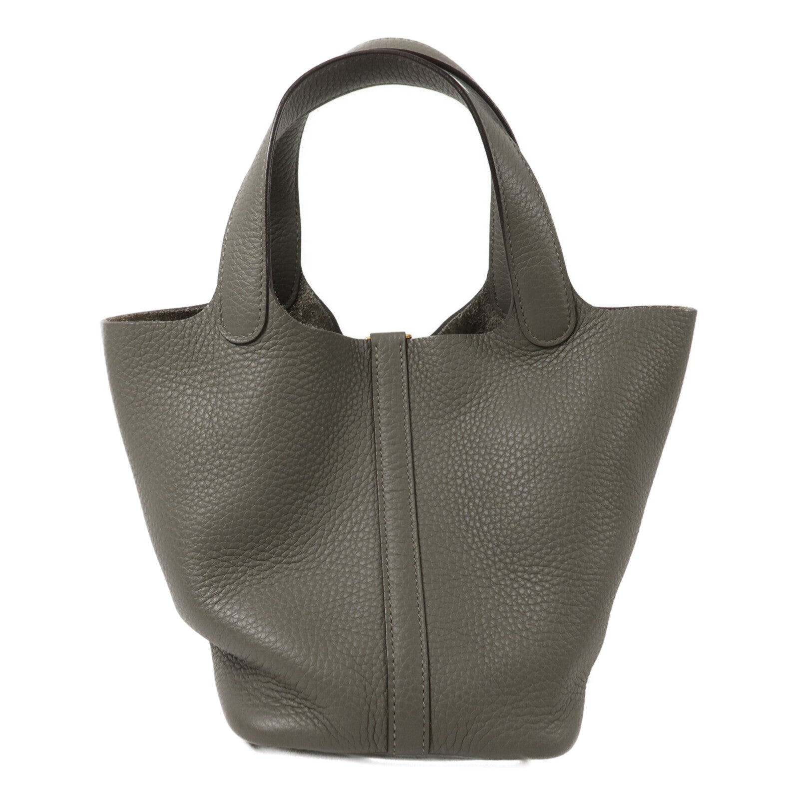 HERMES Clemence皮革Picotin PM手挽袋Gris Meyer