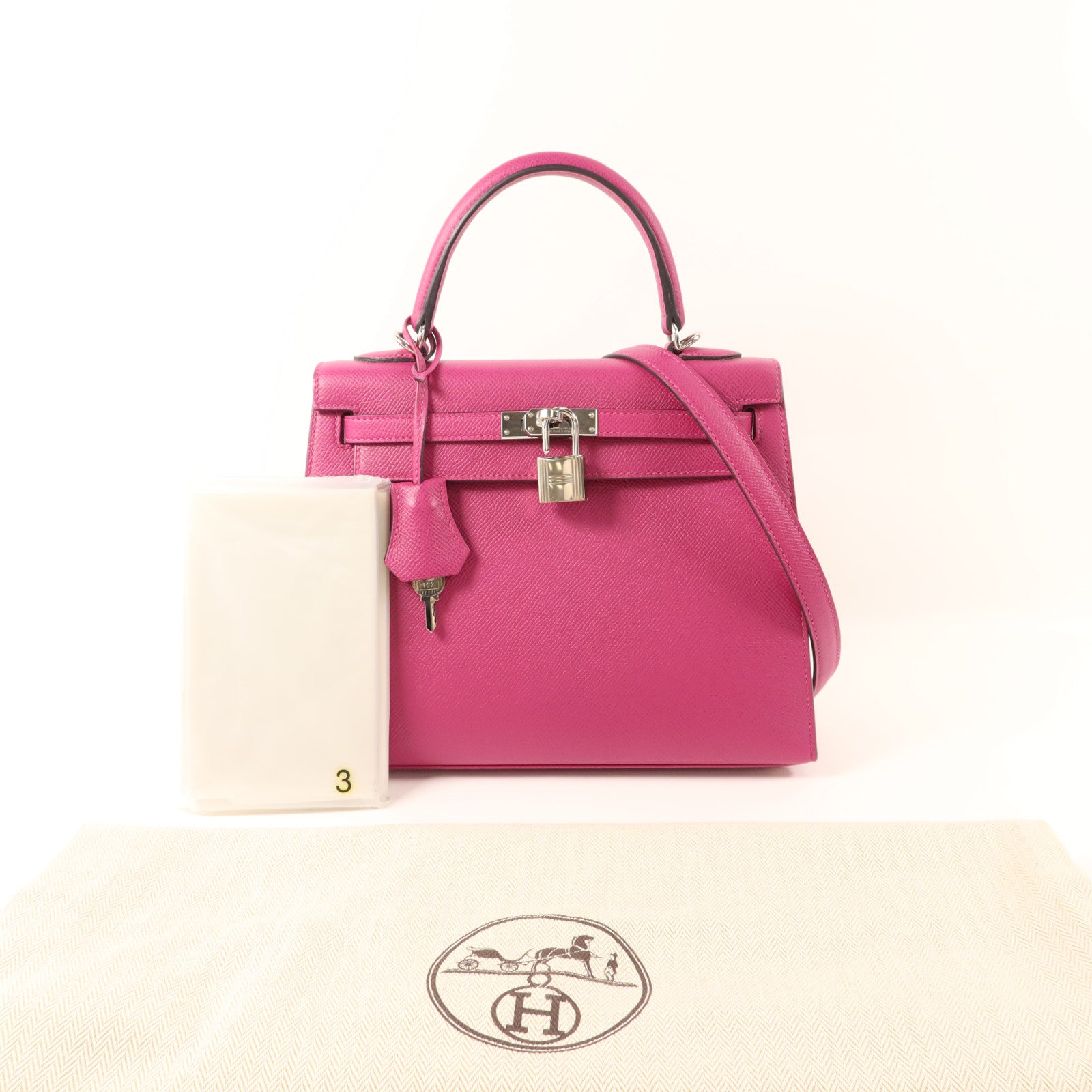 HERMES Epsom皮革Sac Kelly II Sellier 25銀扣手挽肩背兩用袋Rose Pourpre