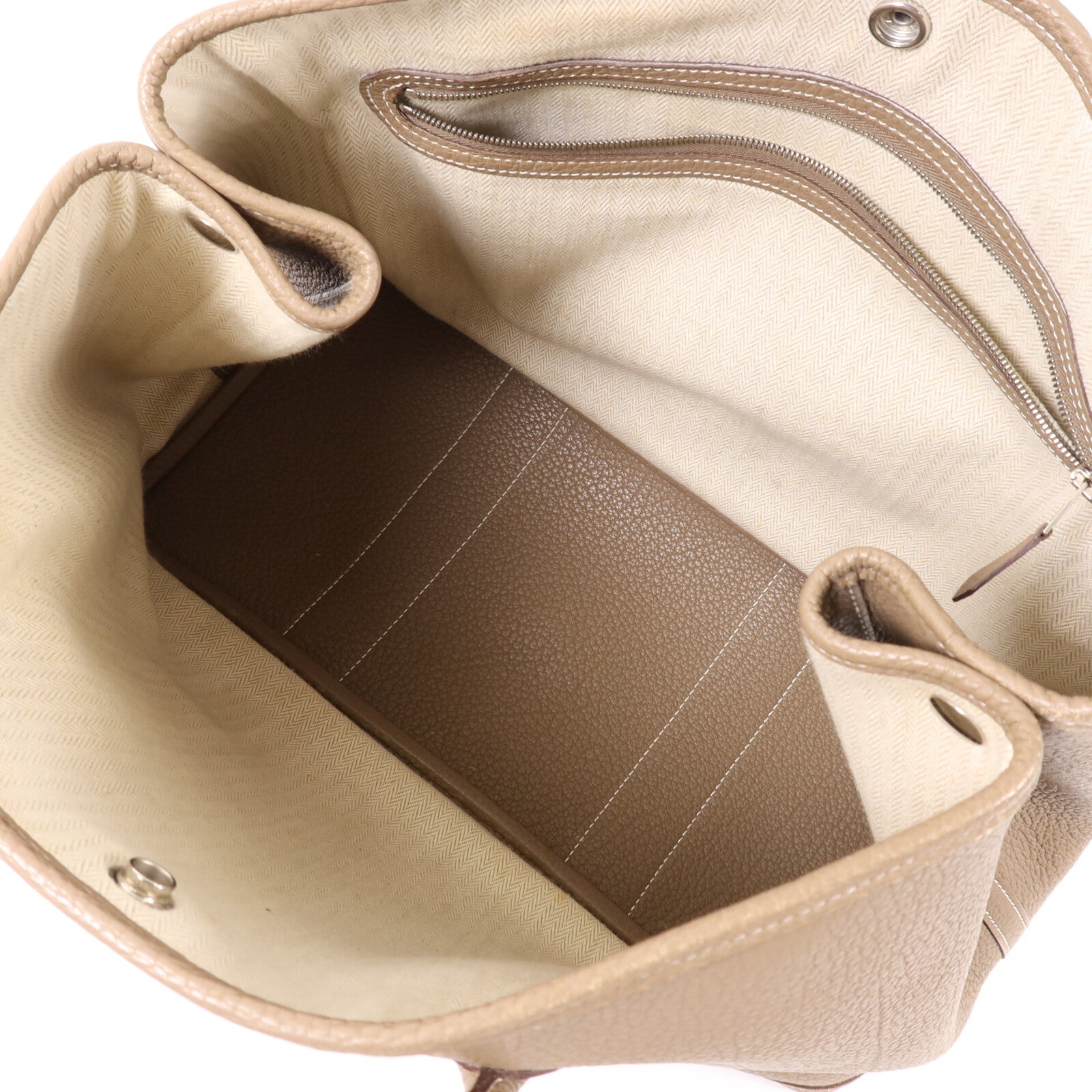 HERMES Clemence皮革Garden Party PM銀扣手挽袋Etoupe