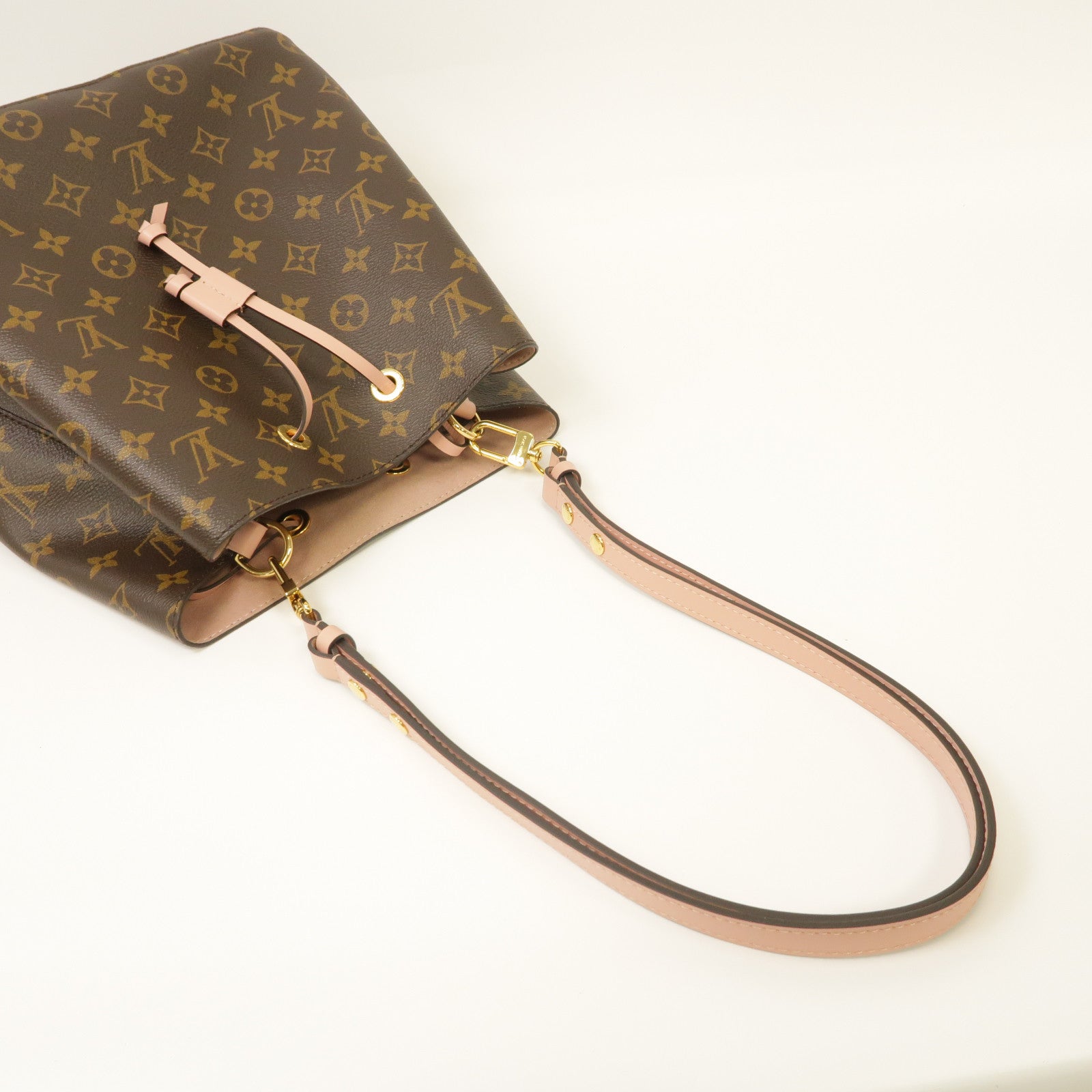 LOUIS VUITTON Monogram Neo Noe MM金扣肩背袋啡色/粉紅色