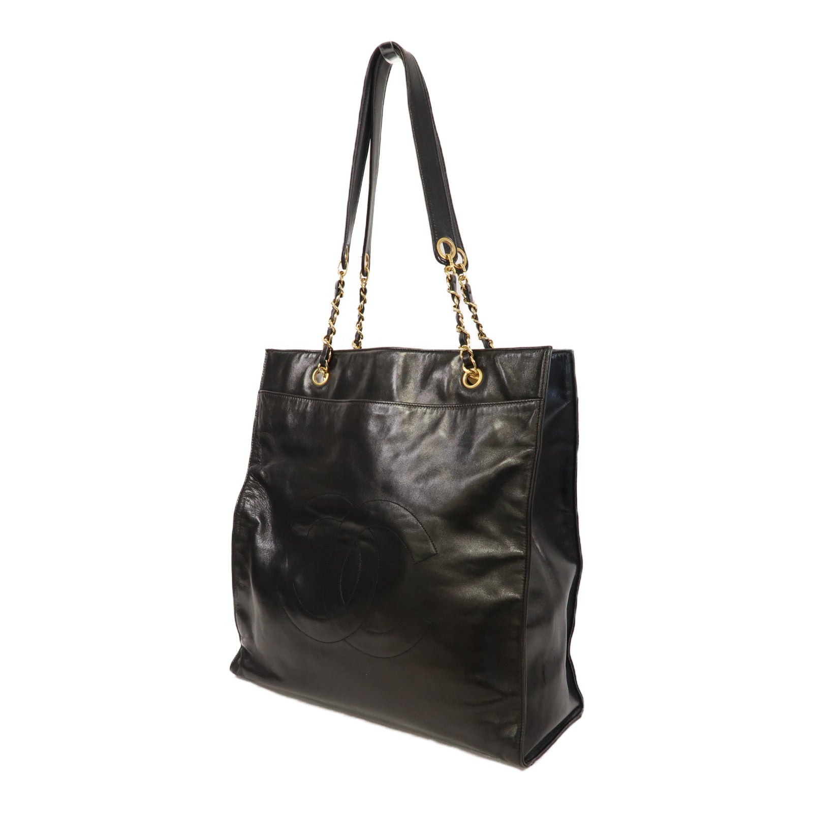 CHANEL 【激減優惠】羊皮皮革Vintage Tote Bag金扣手挽袋黑色
