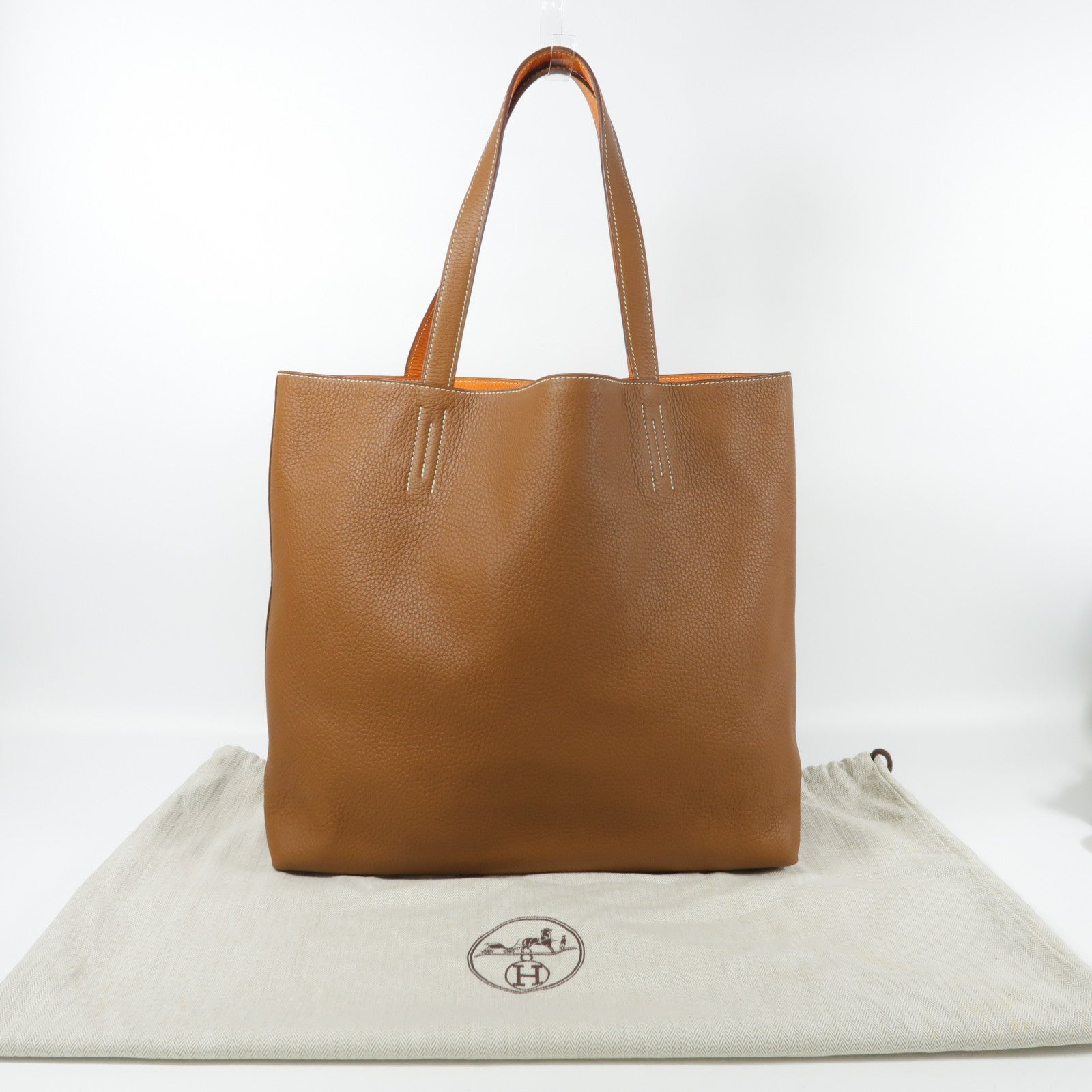 HERMES Clemence皮革Double Sens 45肩背袋Gold/Orange
