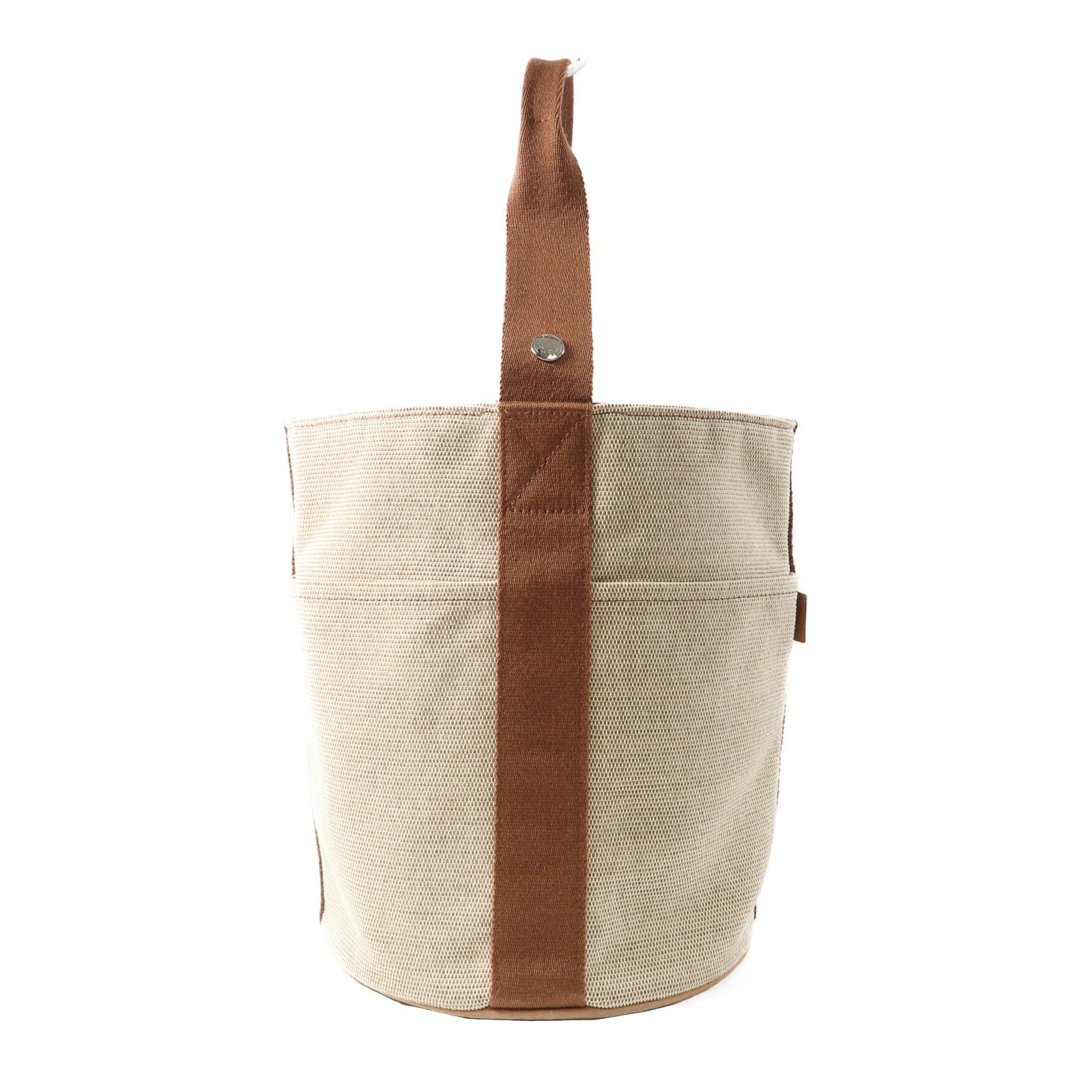HERMES 帆布Saxo MM Bucket Tote銀扣手挽袋啡色