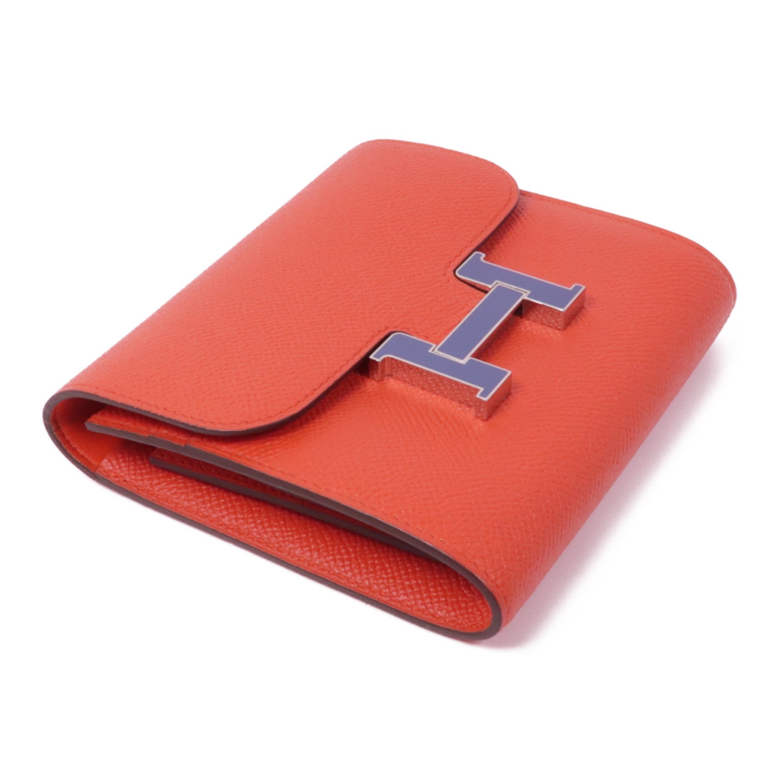 HERMES 【激減優惠】Epsom皮革Constance Wallet銀扣錢包Rouge Tomate