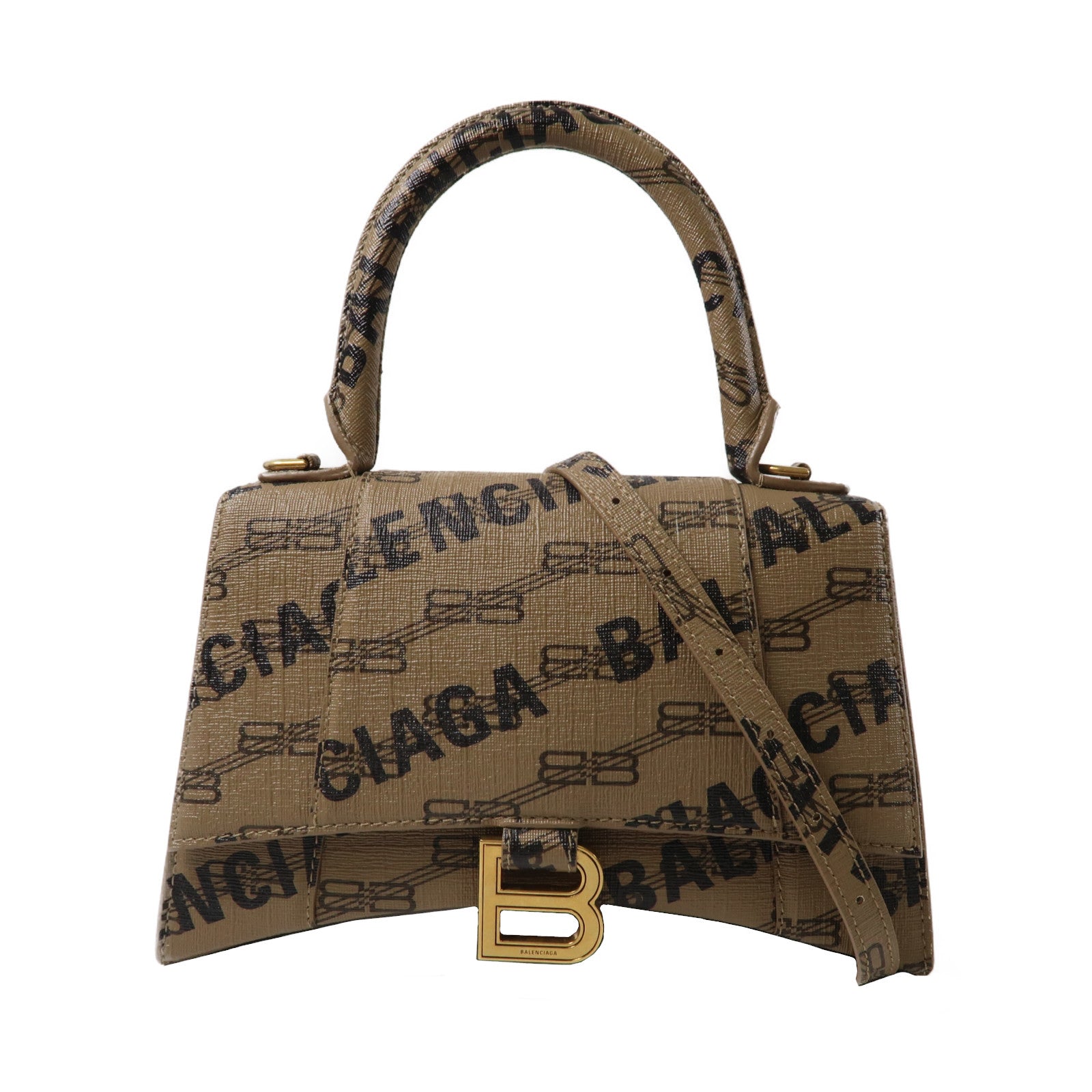 BALENCIAGA 牛皮皮革Hourglass銀扣手挽肩背兩用袋啡色
