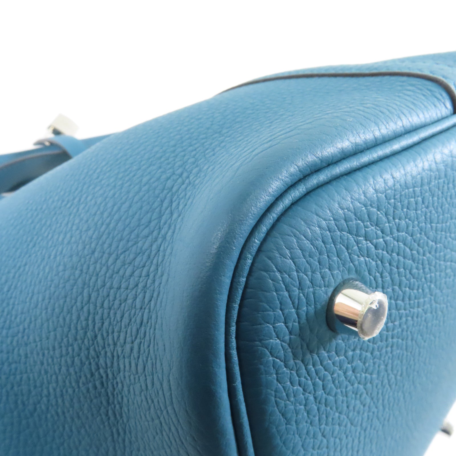 HERMES Clemence皮革Picotin MM Tote Bag銀扣手挽袋Bleu Paon/孔雀藍色