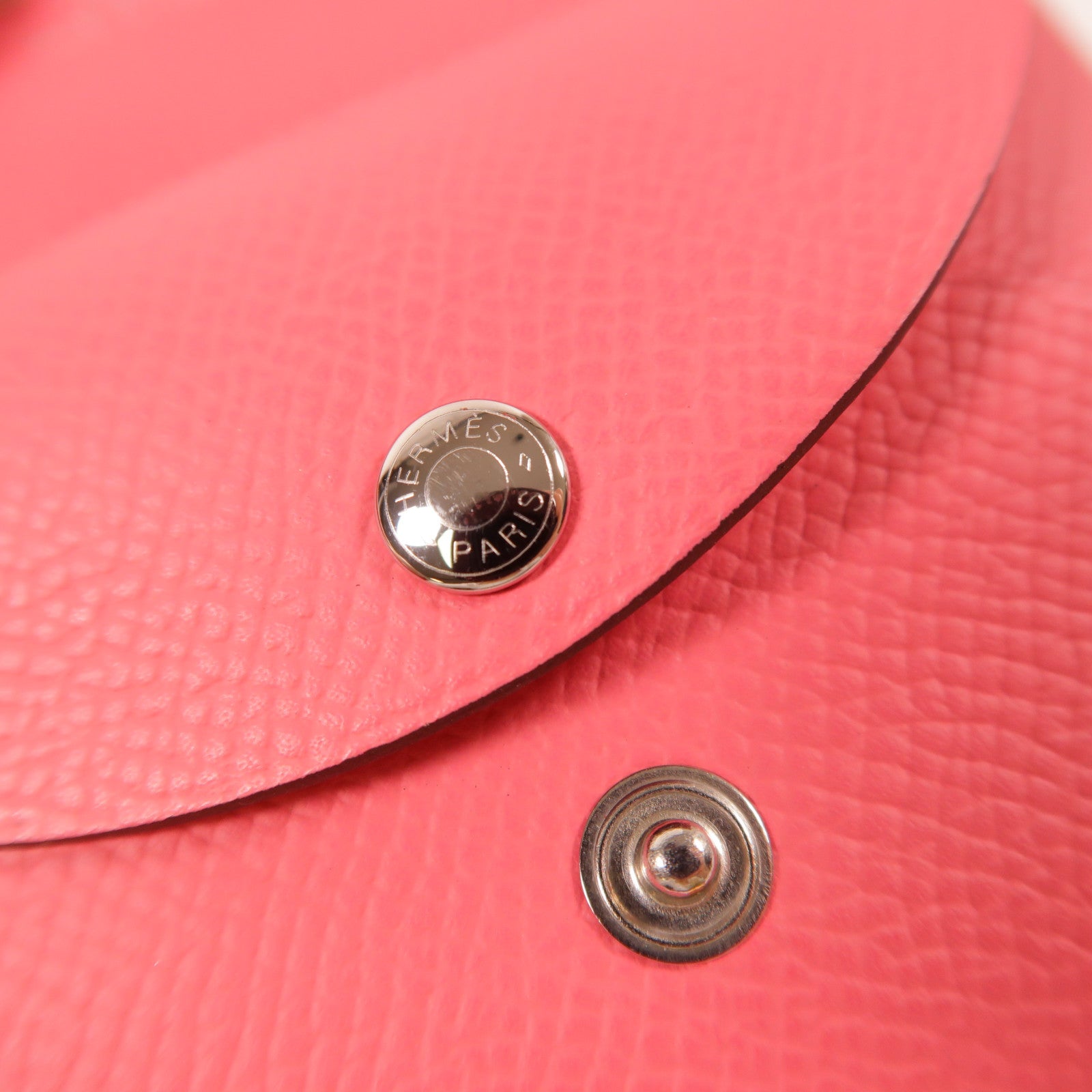 HERMES Epsom皮革Calvi Duo銀扣卡片套Rose Azalee