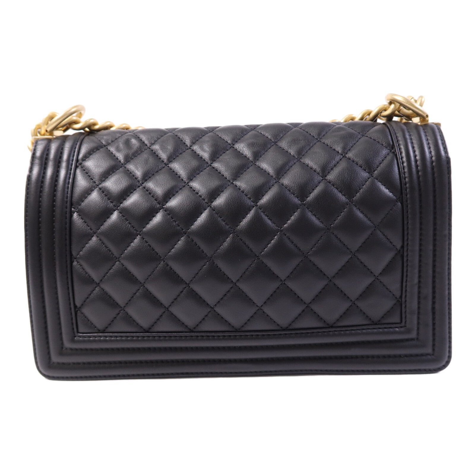 CHANEL 羊皮皮革Boy 25金扣鏈帶肩背袋