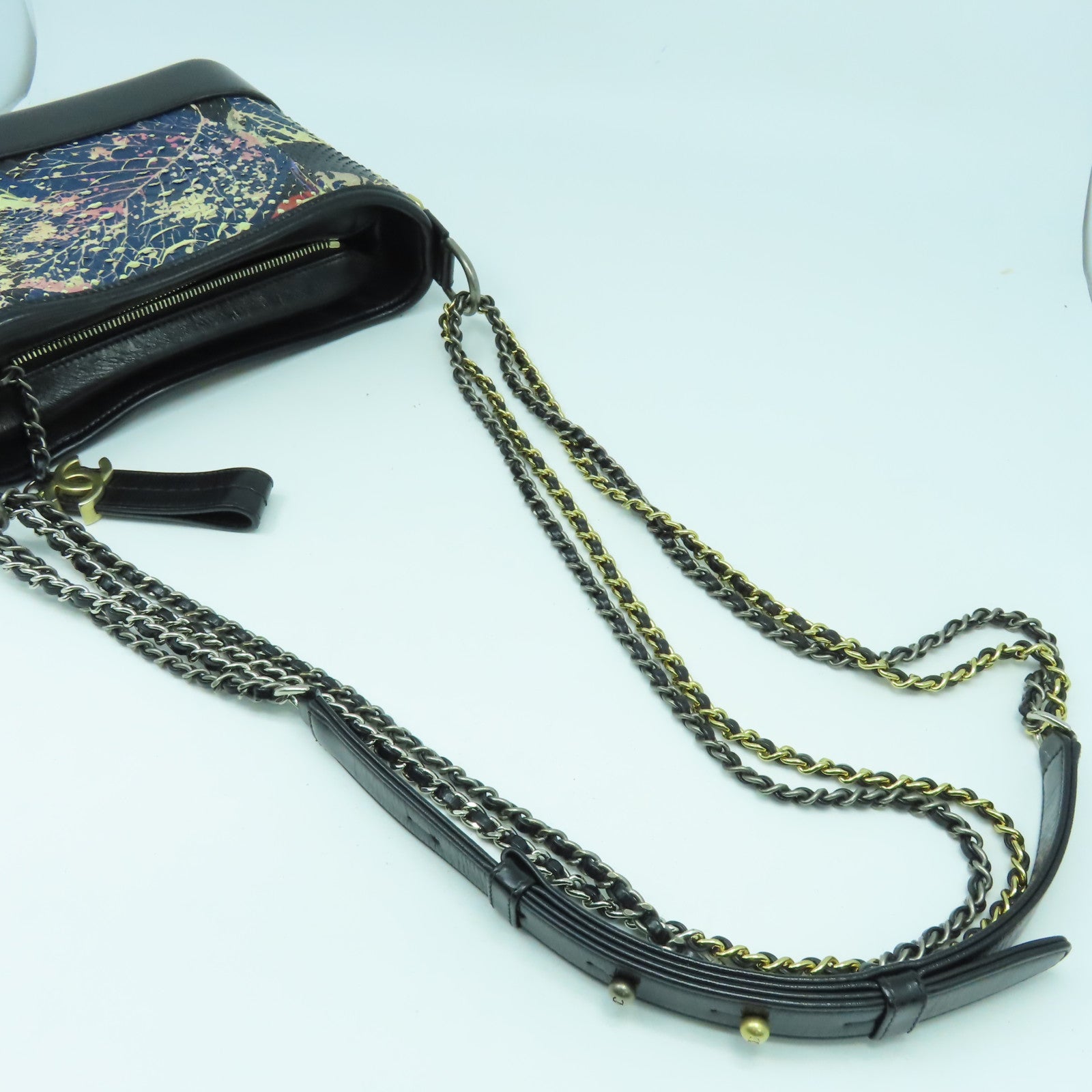 CHANEL 【清倉大減價】蛇皮皮革/牛皮皮革Garielle Small Bag金扣鏈帶肩背袋藍色/黑色