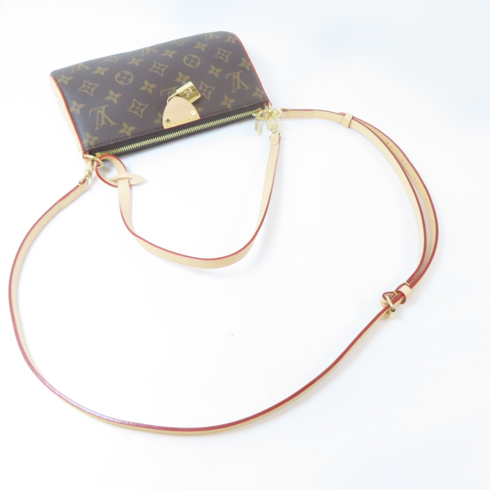 LOUIS VUITTON Monogram Pochette Tirette金扣手挽肩背兩用袋啡色