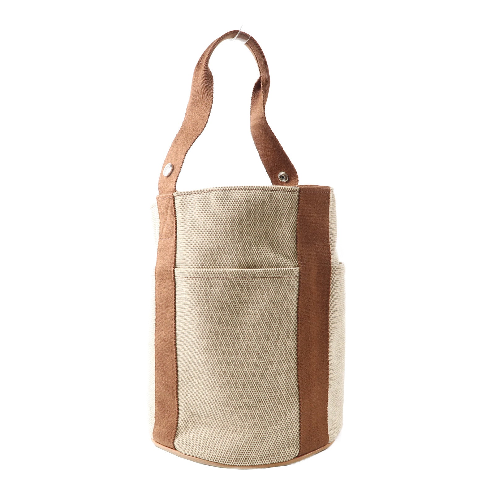 HERMES 帆布Saxo MM Bucket Tote銀扣手挽袋啡色