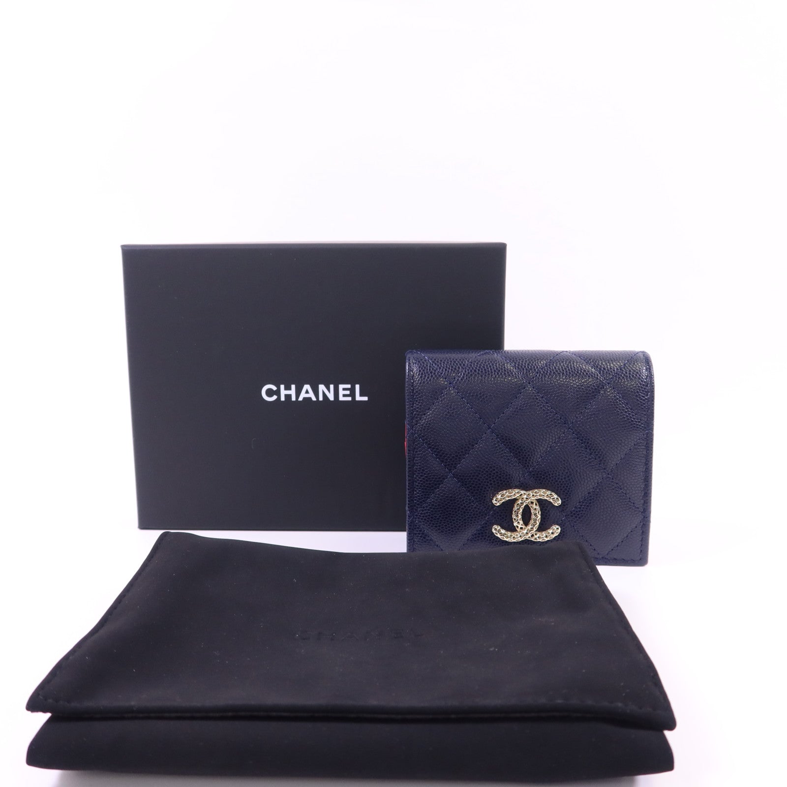 CHANEL 牛皮皮革Bifold Wallet金扣錢包