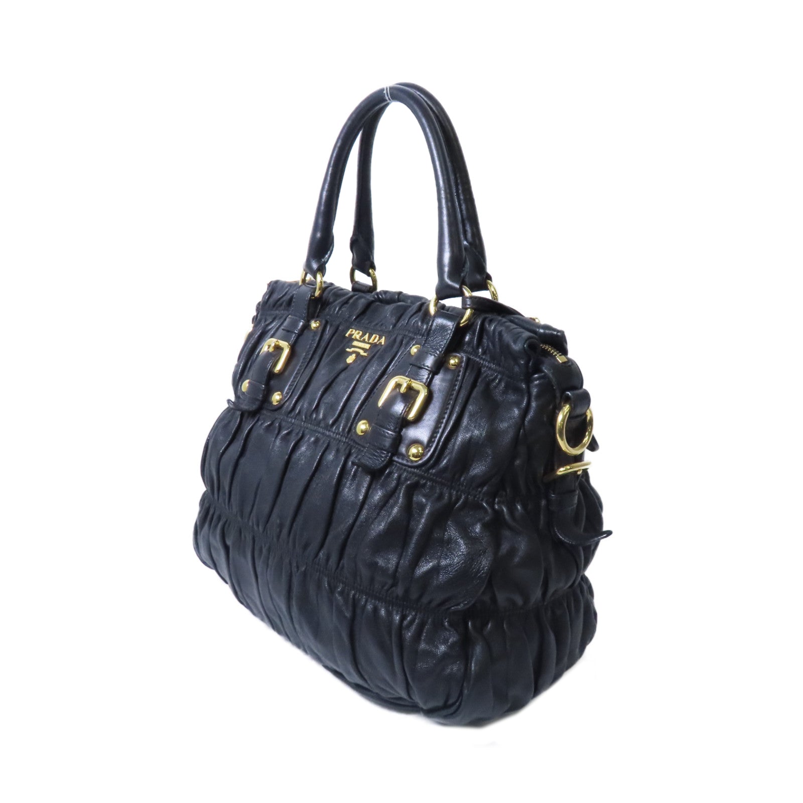 PRADA 【激減優惠】Nappa皮革Gaufre金扣手挽袋黑色
