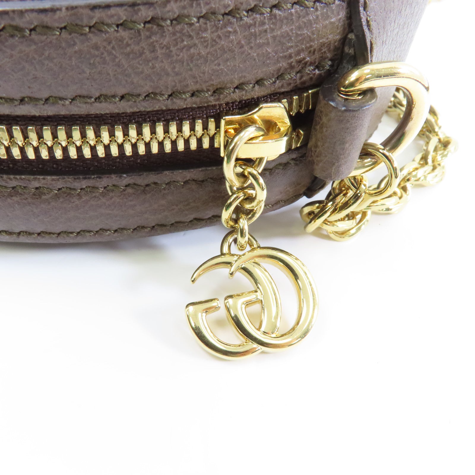 GUCCI 塗層帆布Ophidia GG金扣鏈帶肩背袋啡色