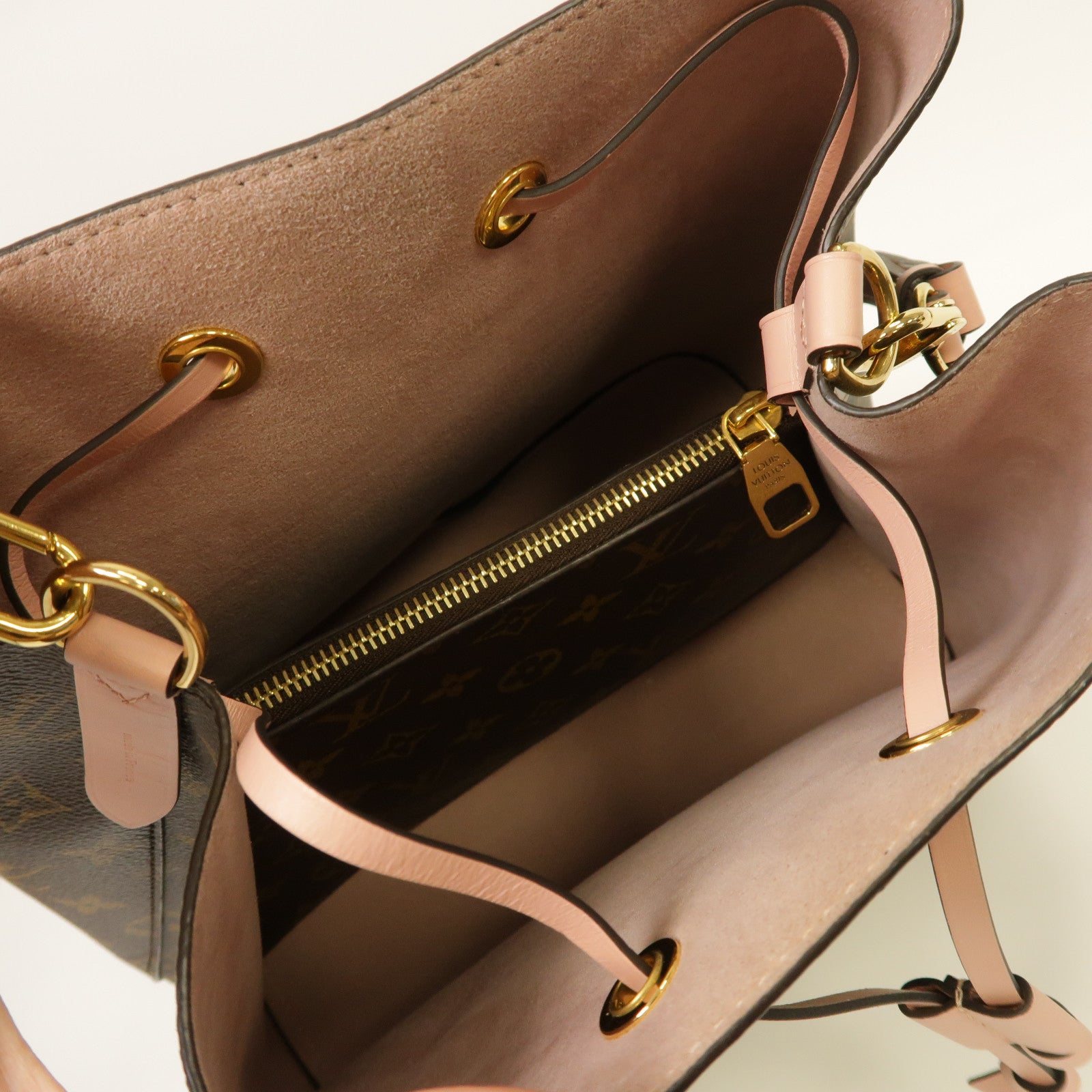 LOUIS VUITTON Monogram Neo Noe MM金扣肩背袋啡色/粉紅色