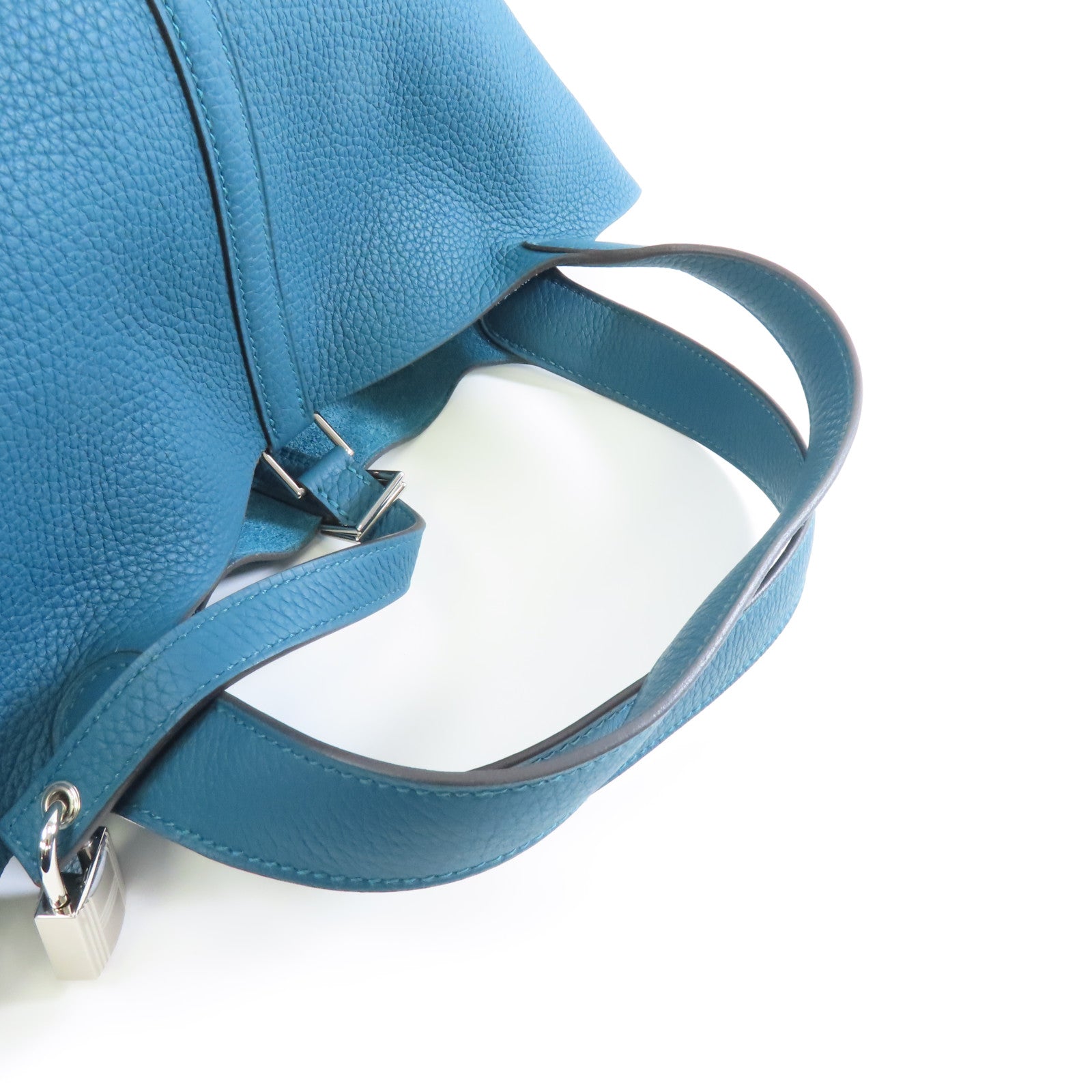 HERMES Clemence皮革Picotin MM Tote Bag銀扣手挽袋Bleu Paon/孔雀藍色