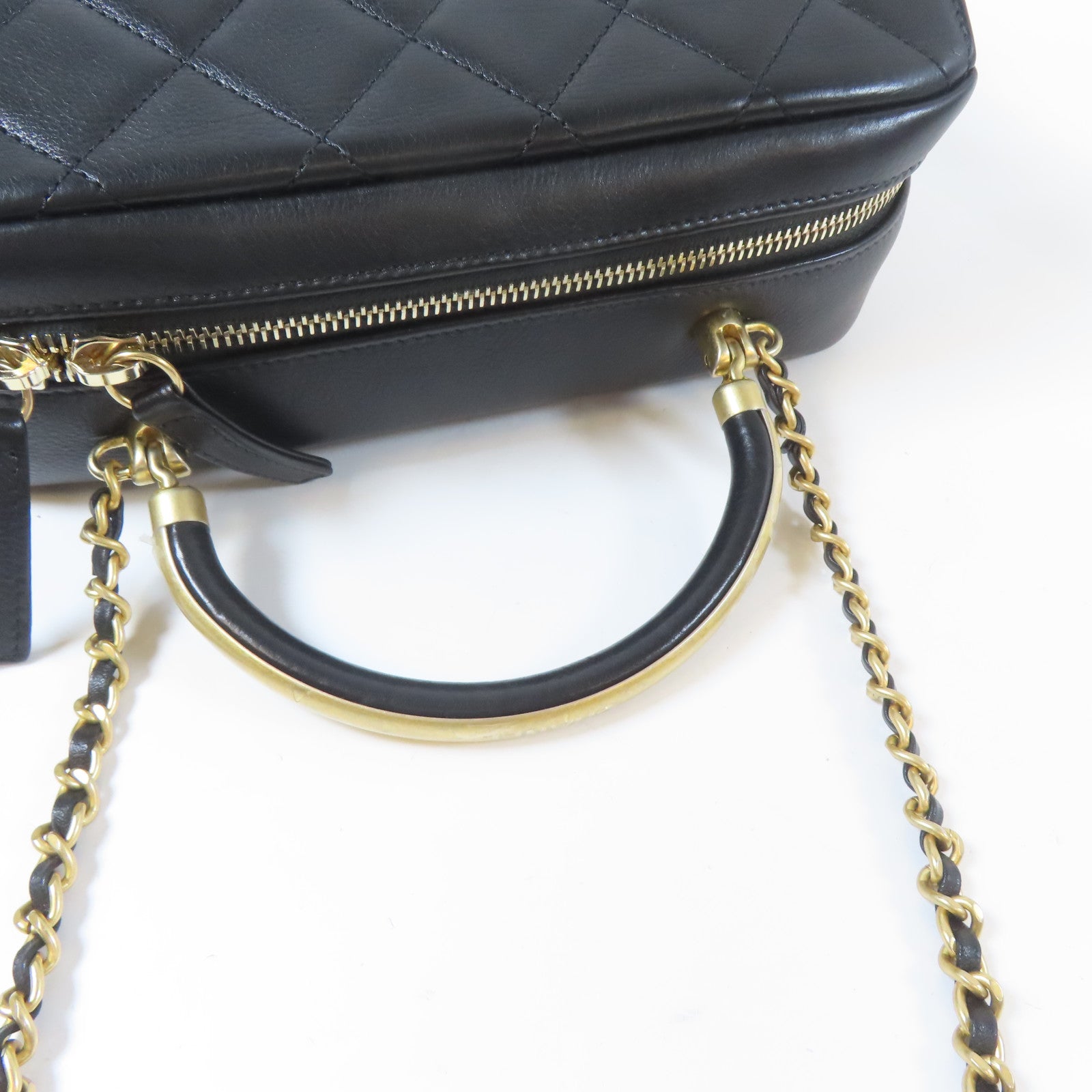 CHANEL 菱格牛皮皮革2way Shoulder Bag金扣鏈帶手挽肩背兩用袋黑色