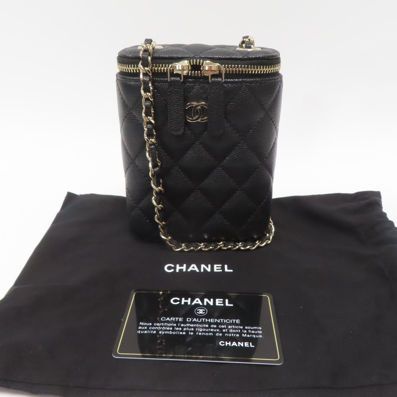 CHANEL **【激減優惠】菱格Caviar皮革Mini Vanity Bag金扣鏈帶肩背袋黑色