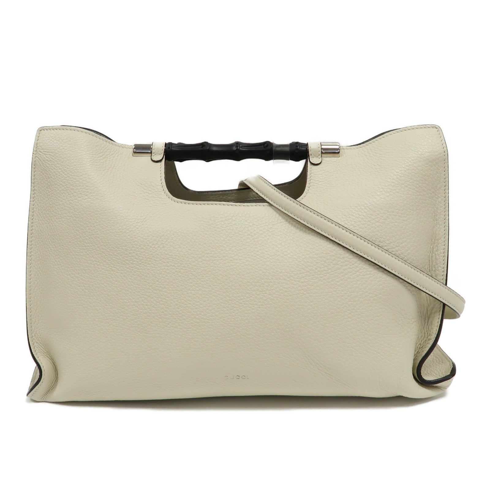 GUCCI 【激減優惠】牛皮皮革Bamboo Daily Shopper Shoulder Bag銀扣手挽肩背兩用袋白色