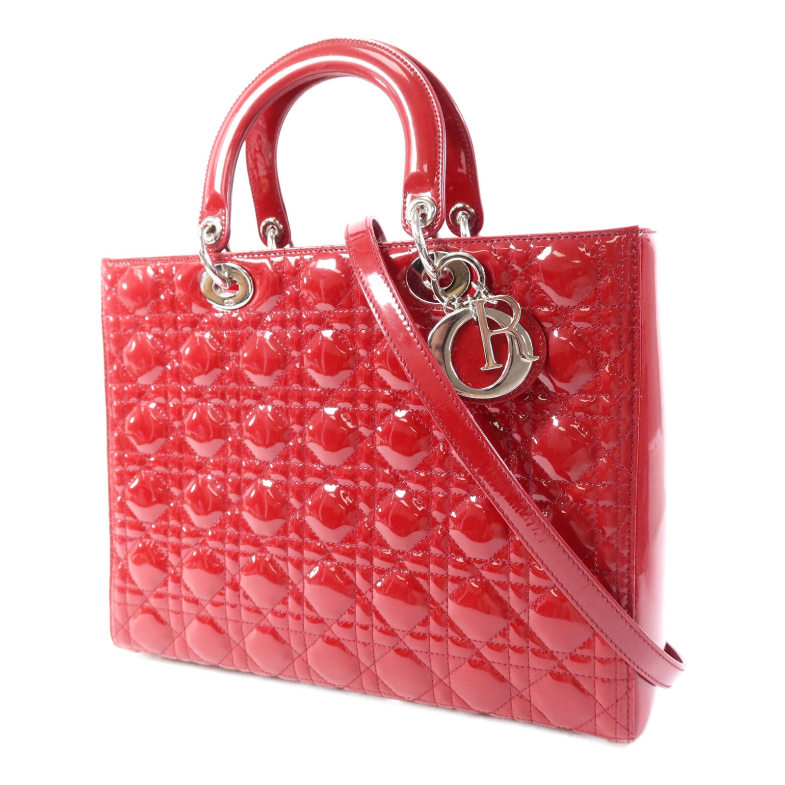 Dior 【激減優惠】漆皮皮革Lady Dior Large銀扣肩背袋