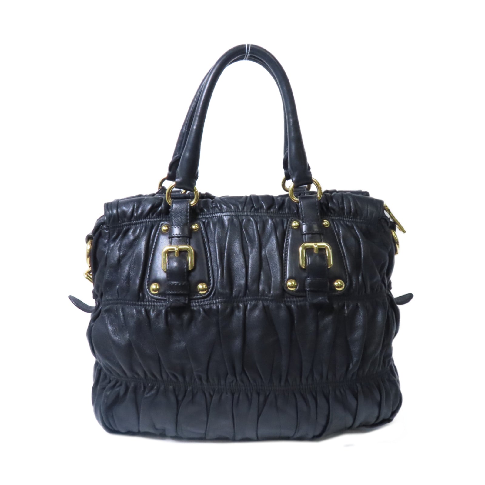 PRADA 【激減優惠】Nappa皮革Gaufre金扣手挽袋黑色