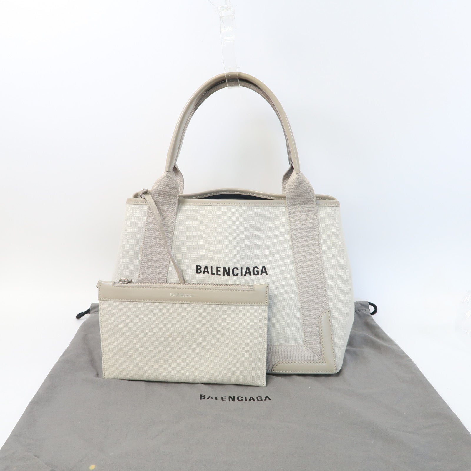 BALENCIAGA 帆布Tote Bag銀扣手挽袋米色