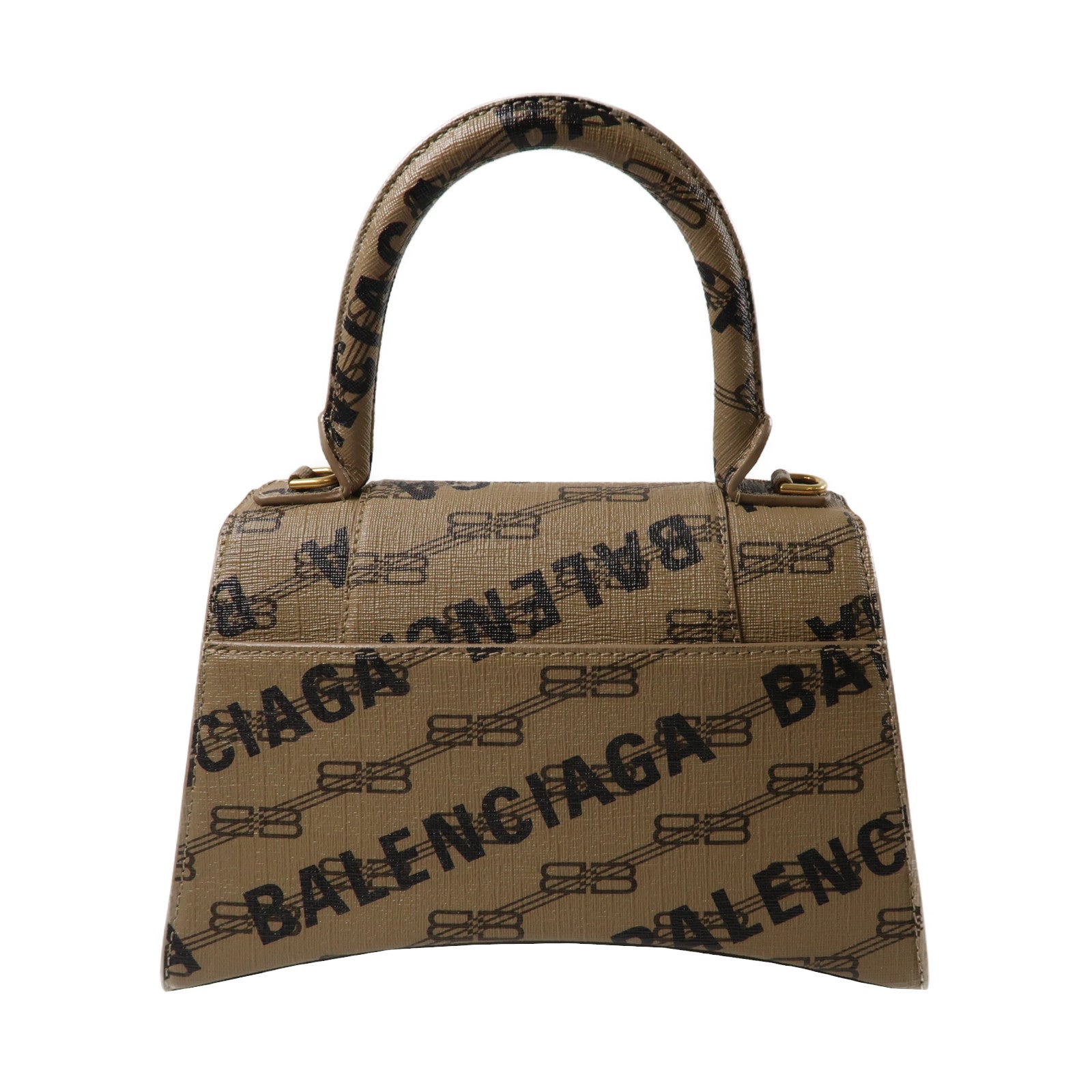 BALENCIAGA 牛皮皮革Hourglass銀扣手挽肩背兩用袋啡色