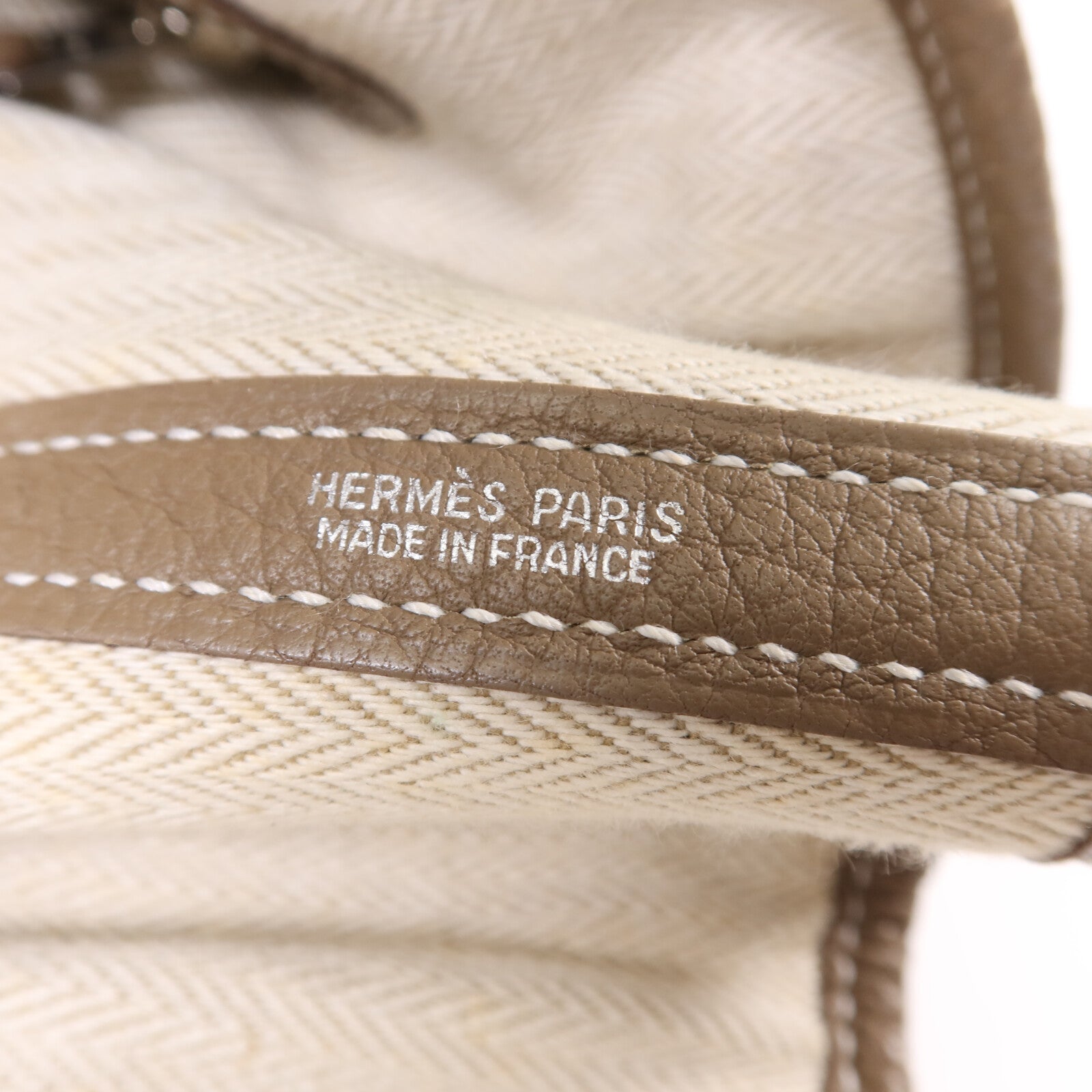 HERMES Clemence皮革Garden Party PM銀扣手挽袋Etoupe