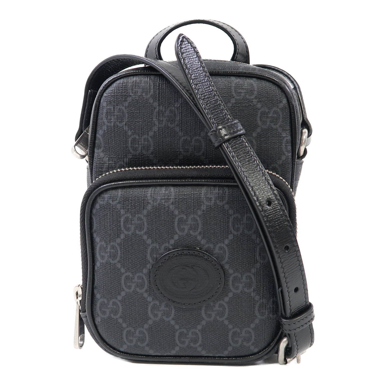 GUCCI 【激減優惠】塗層帆布Shoulder Bag銀扣肩背袋黑色
