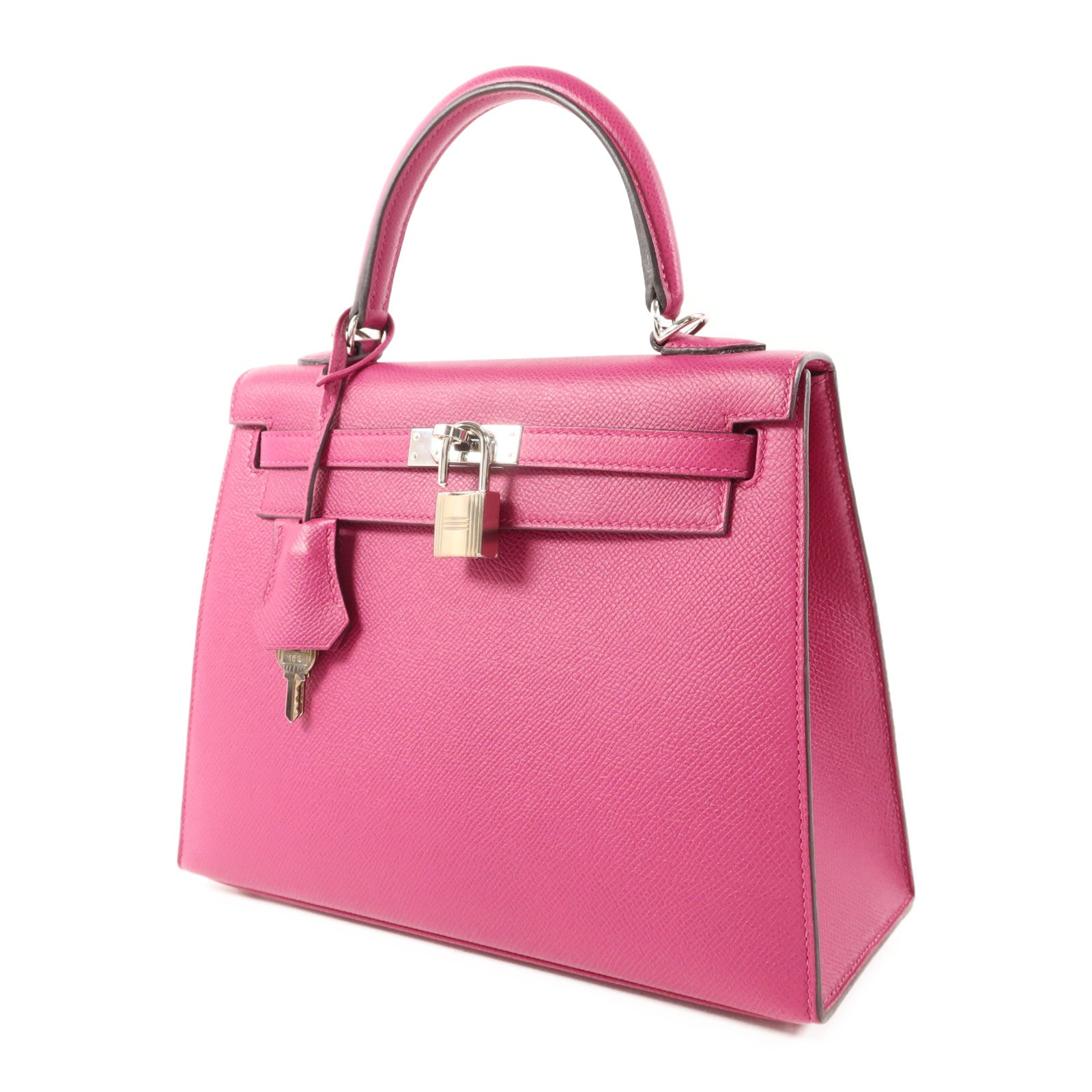 HERMES Epsom皮革Sac Kelly II Sellier 25銀扣手挽肩背兩用袋Rose Pourpre