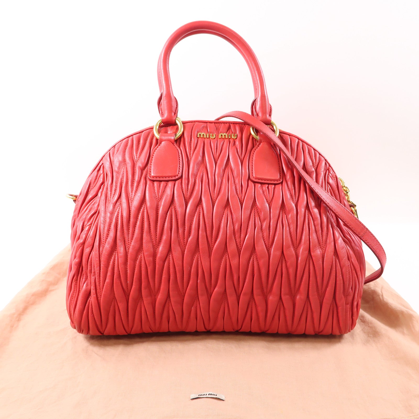 Miu Miu 牛皮皮革Matelasse金扣手挽肩背兩用袋紅色